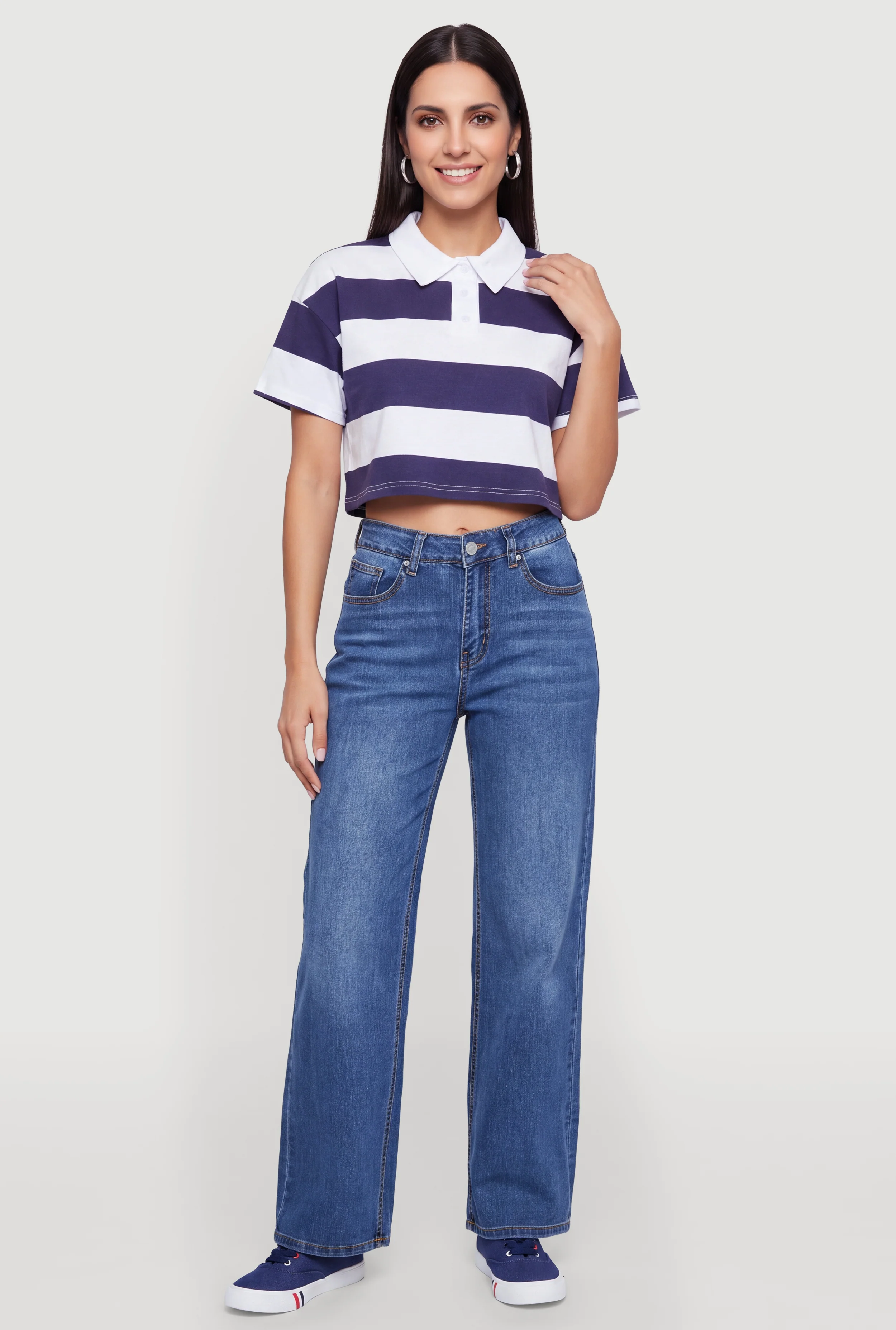 Striped Cropped Rugby Polo Shirt
