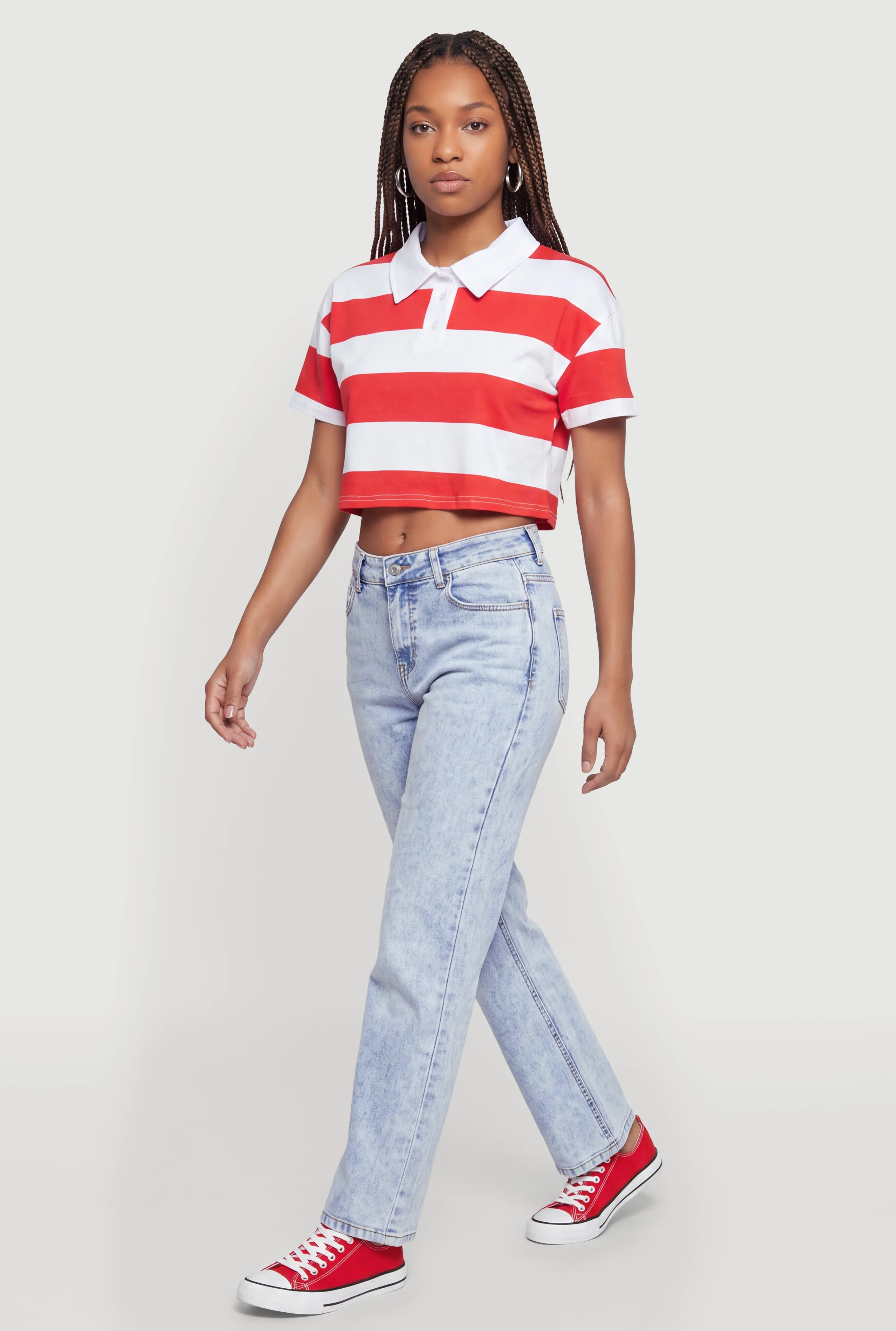 Striped Cropped Rugby Polo Shirt