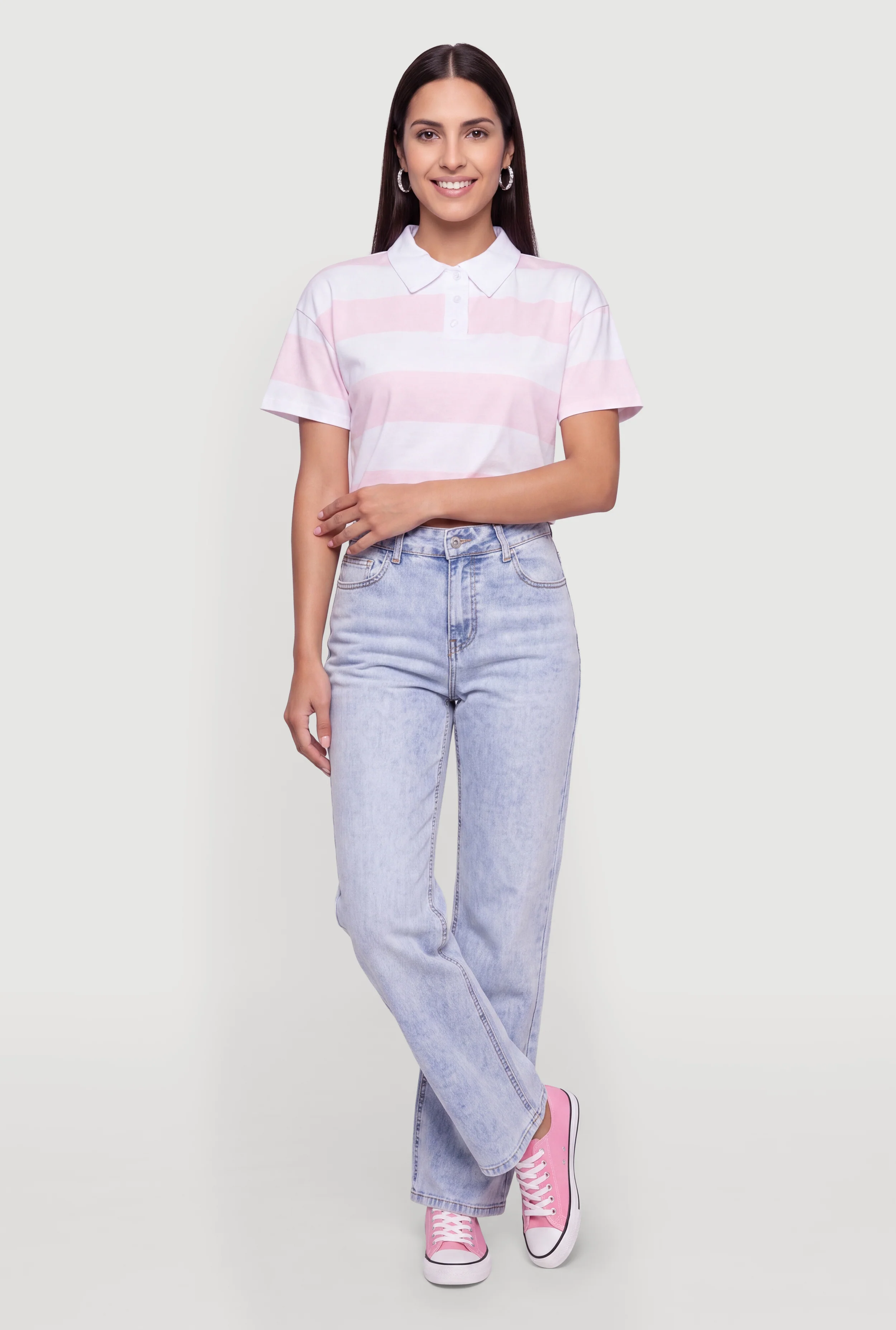 Striped Cropped Rugby Polo Shirt