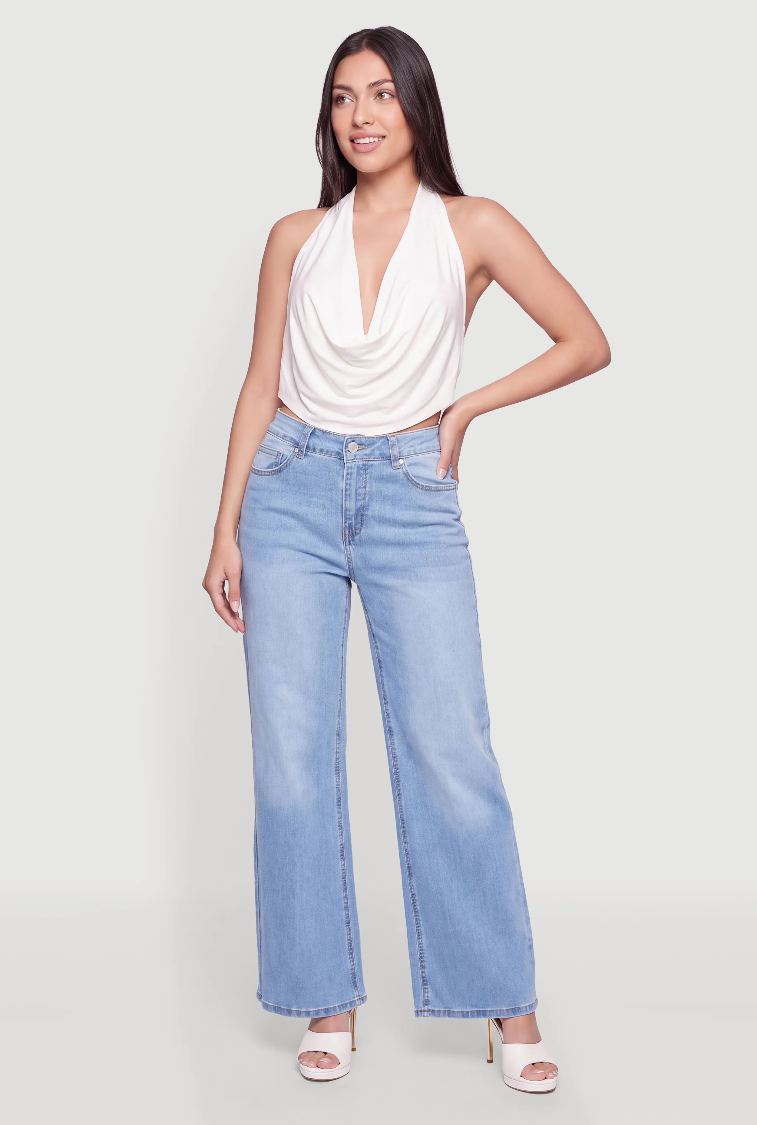 Cowl Halter Neck Sleeveless Crop Top