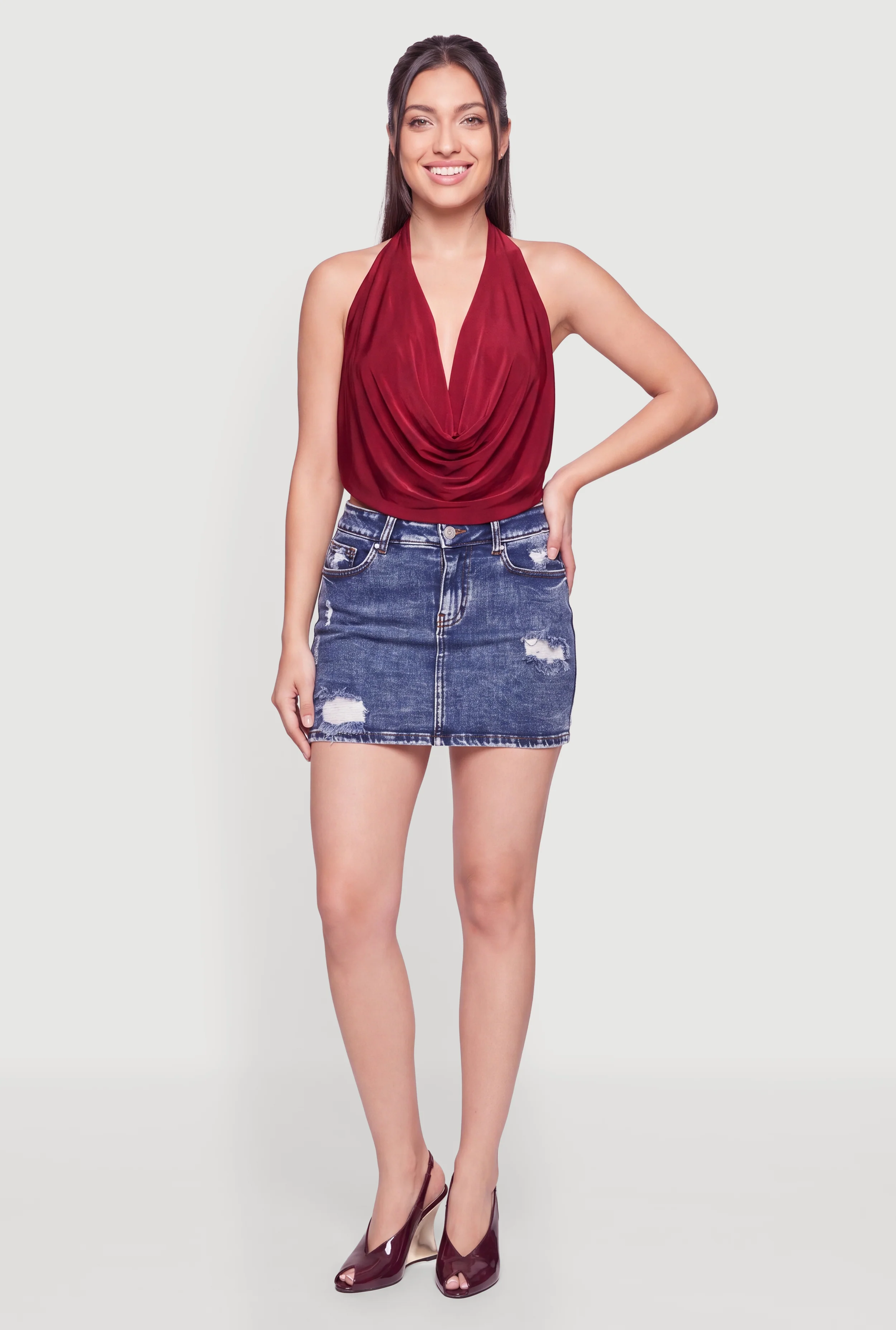 Cowl Halter Neck Sleeveless Crop Top