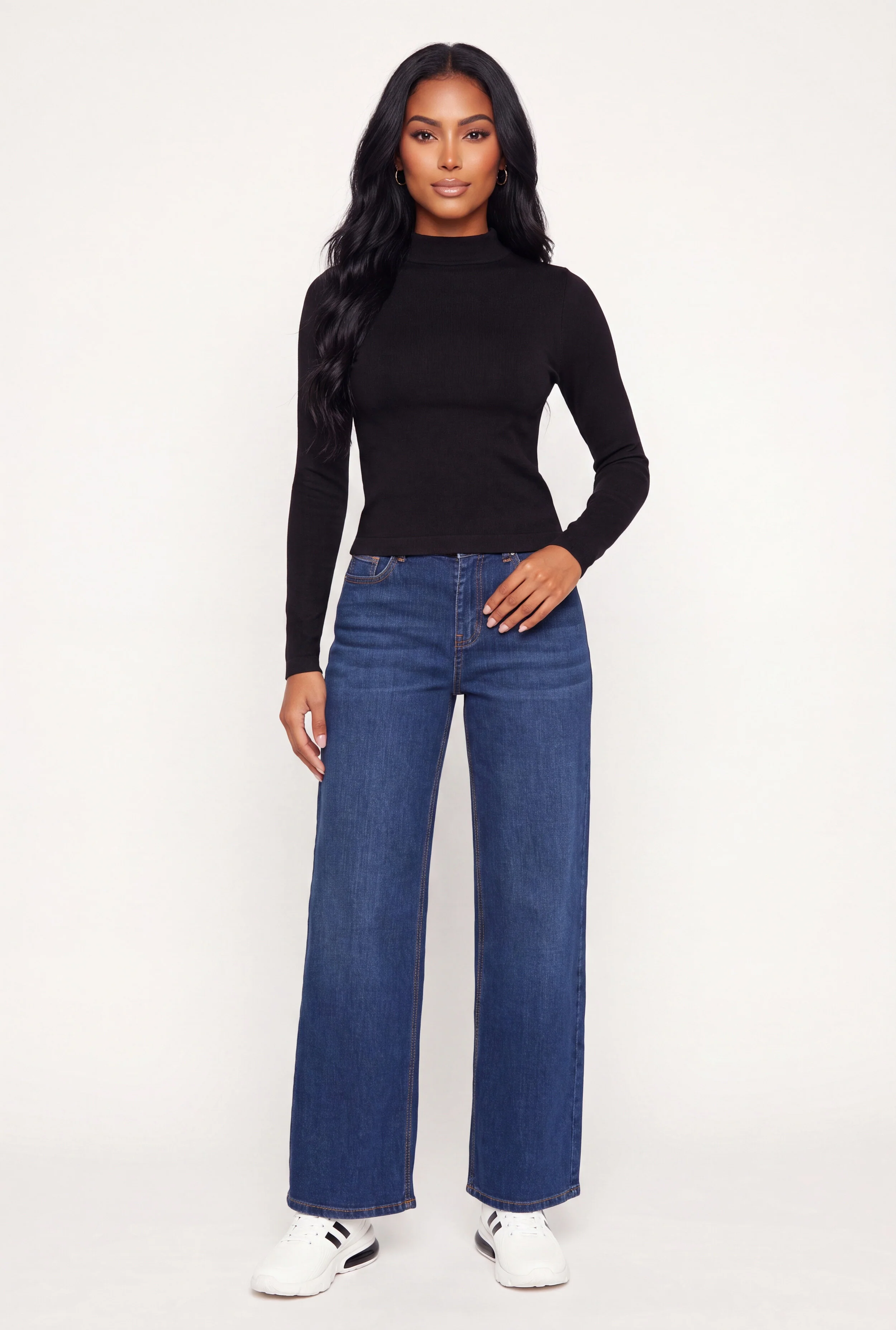 Compression Rib Seamless Long Sleeve Mock Neck Top