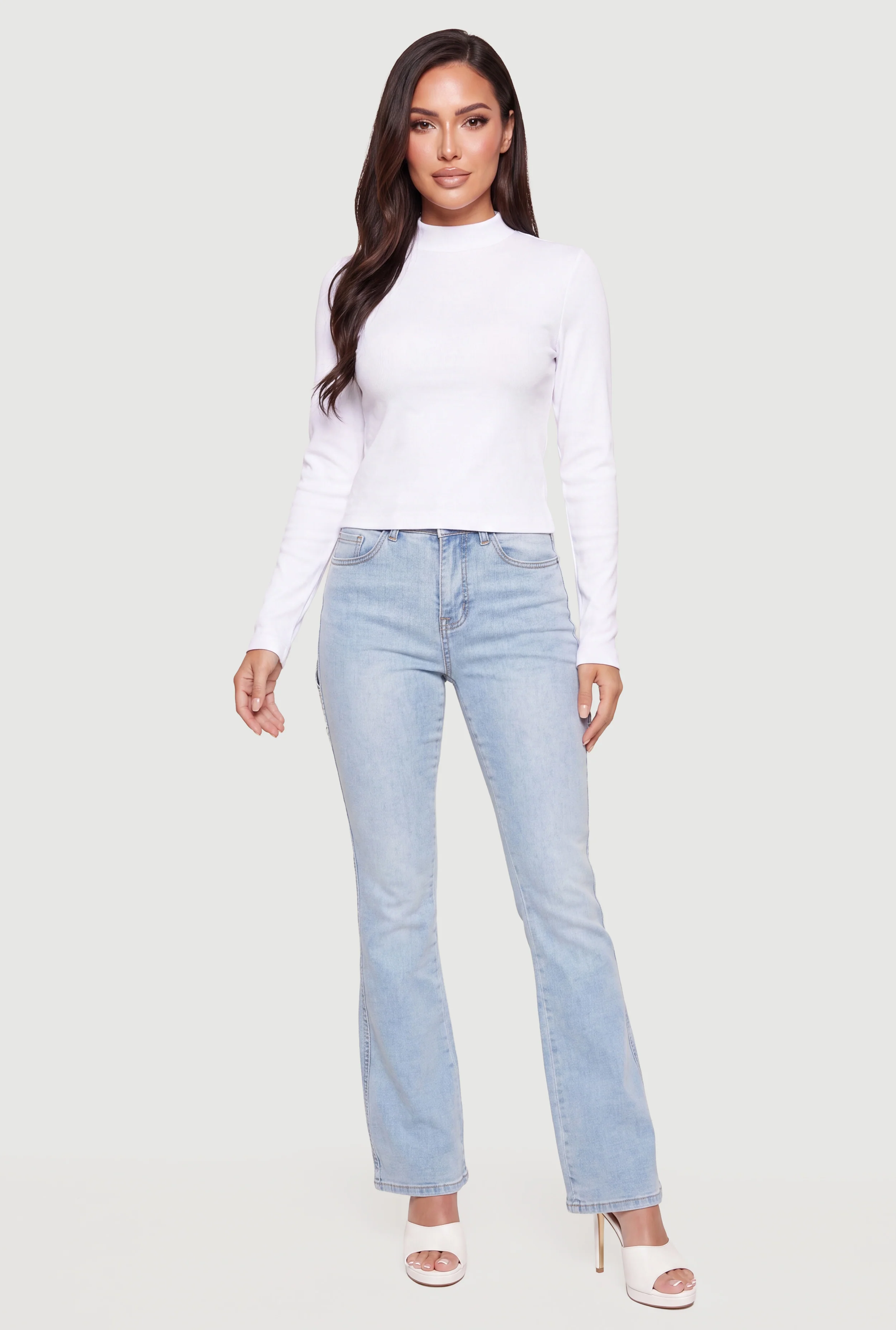 Compression Rib Seamless Long Sleeve Mock Neck Top