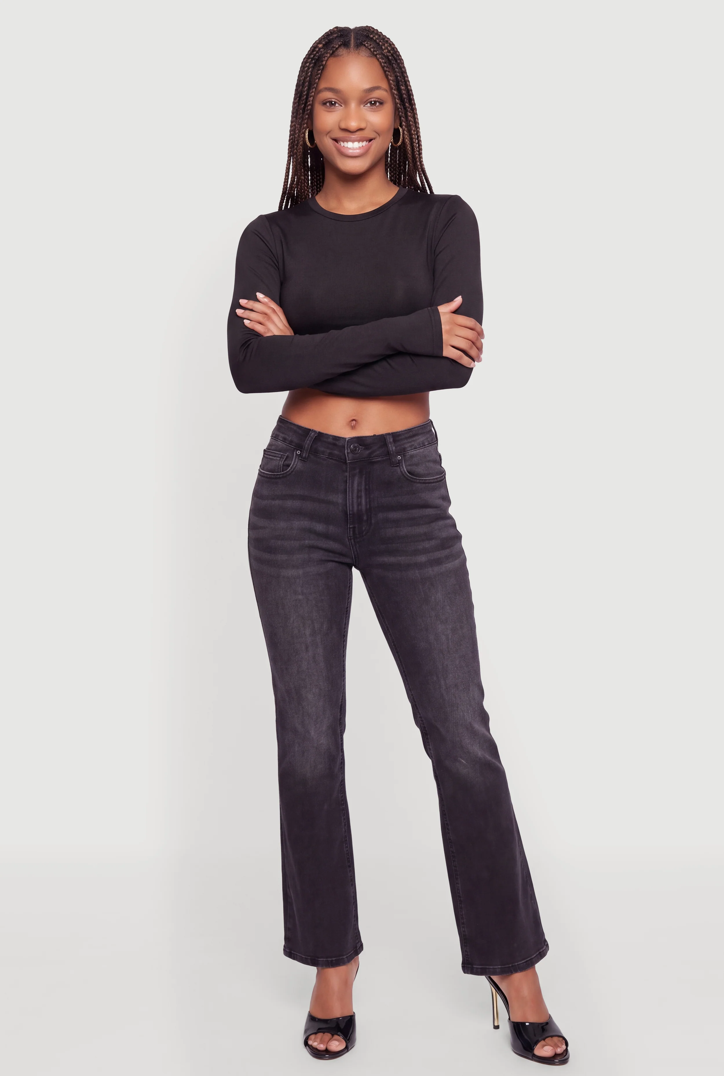 Crew Neck Long Sleeve Crop Top