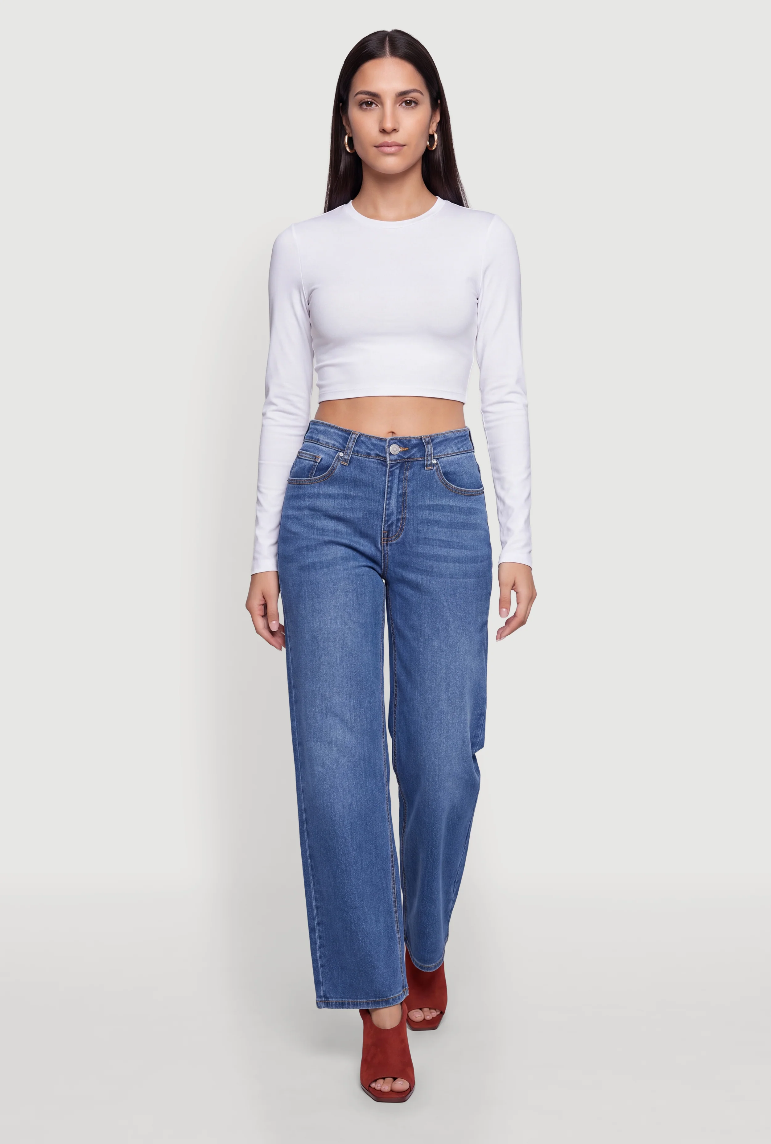 Crew Neck Long Sleeve Crop Top
