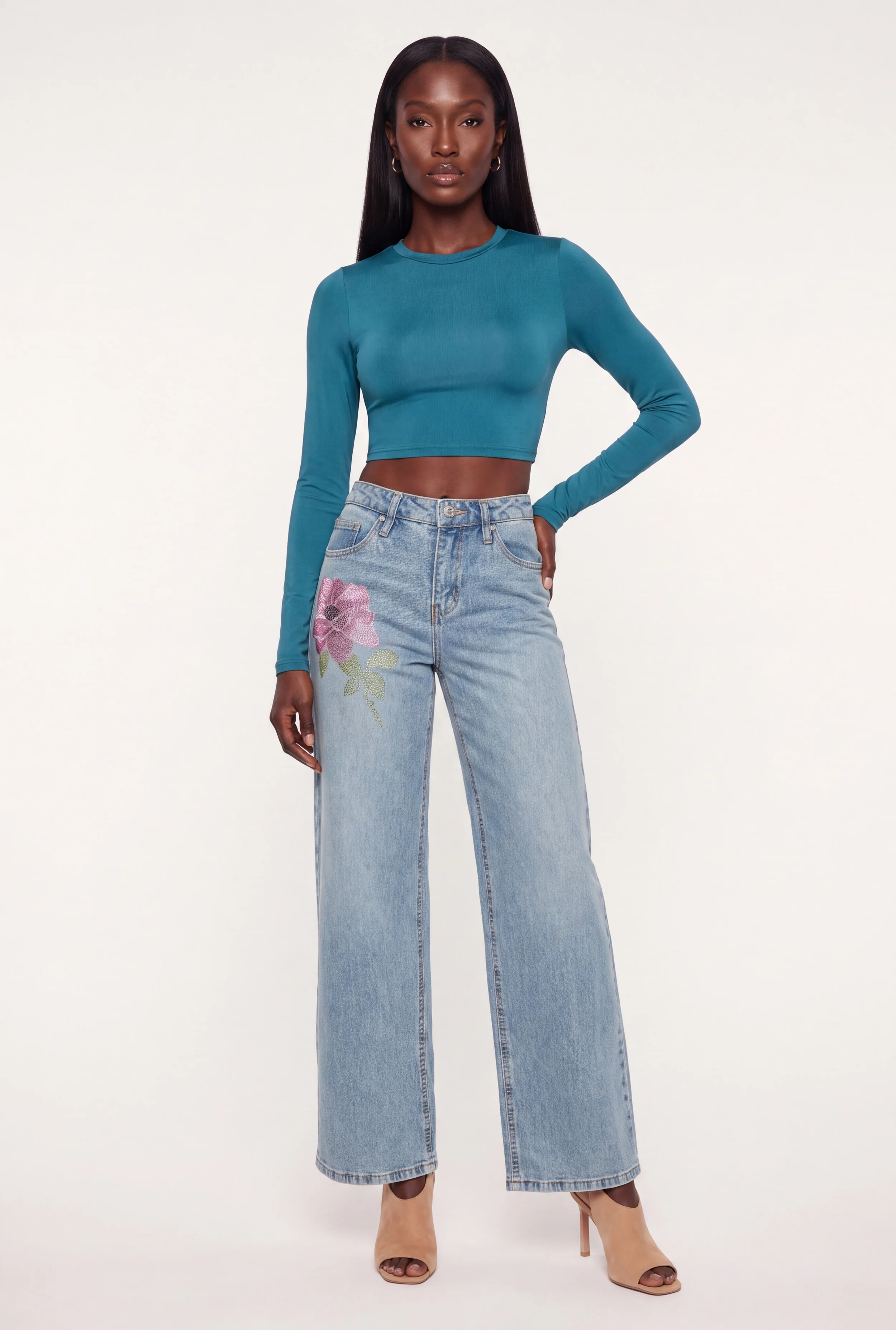 Crew Neck Long Sleeve Crop Top