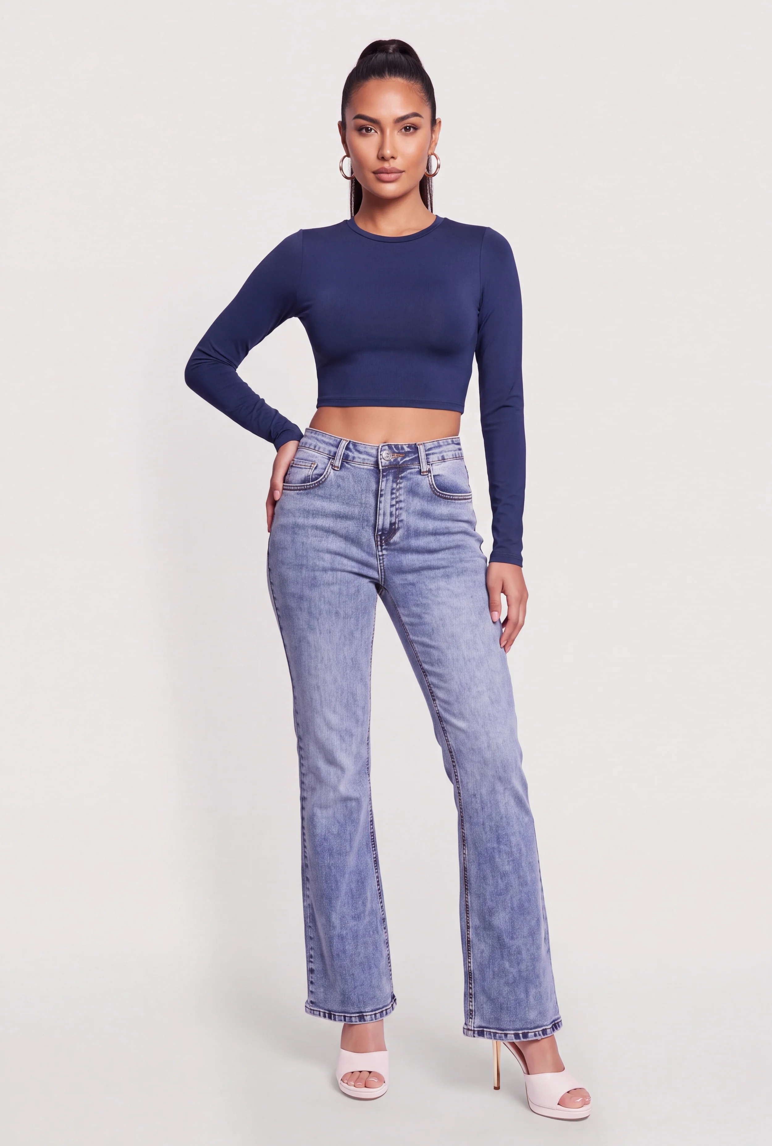 Crew Neck Long Sleeve Crop Top