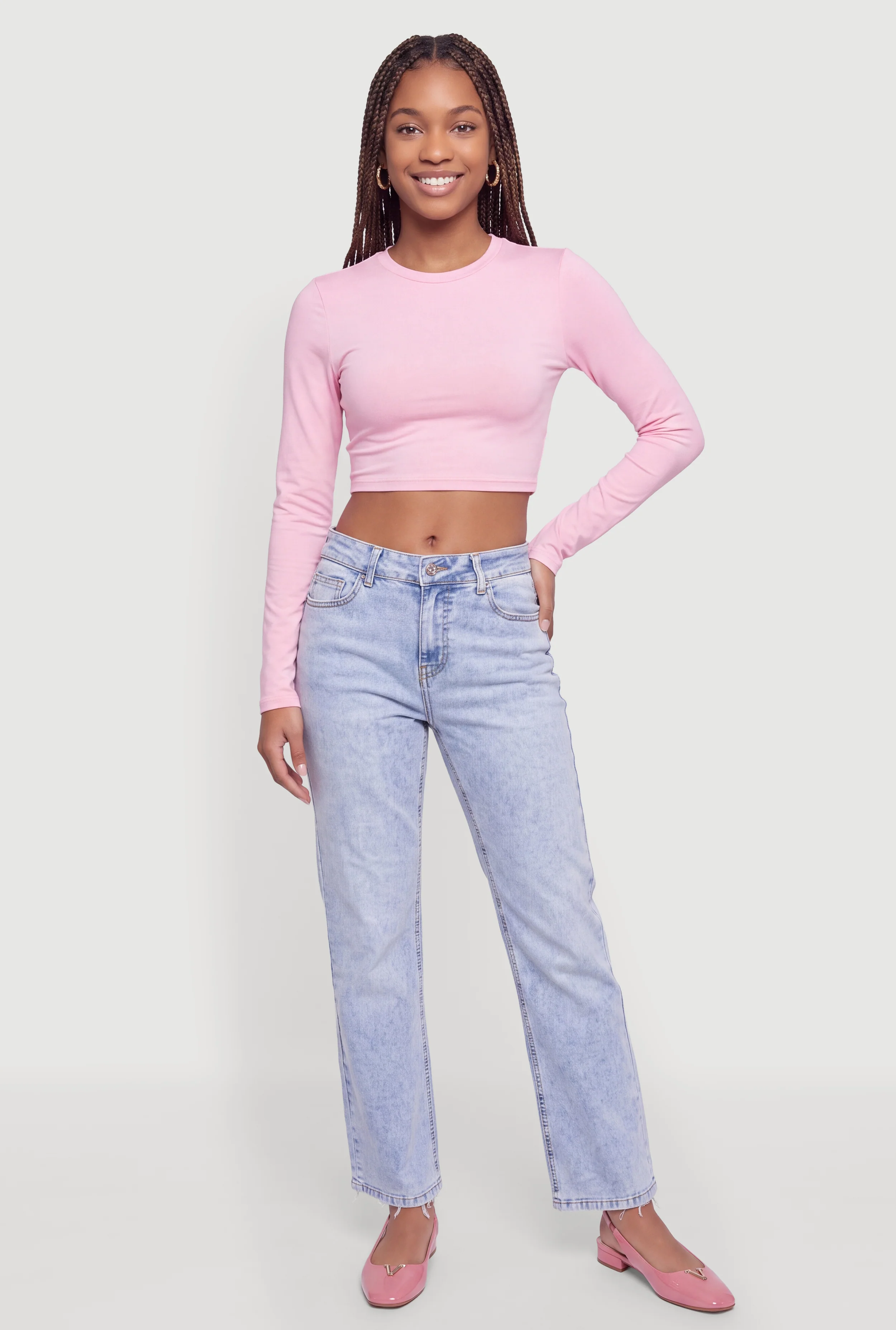 Crew Neck Long Sleeve Crop Top