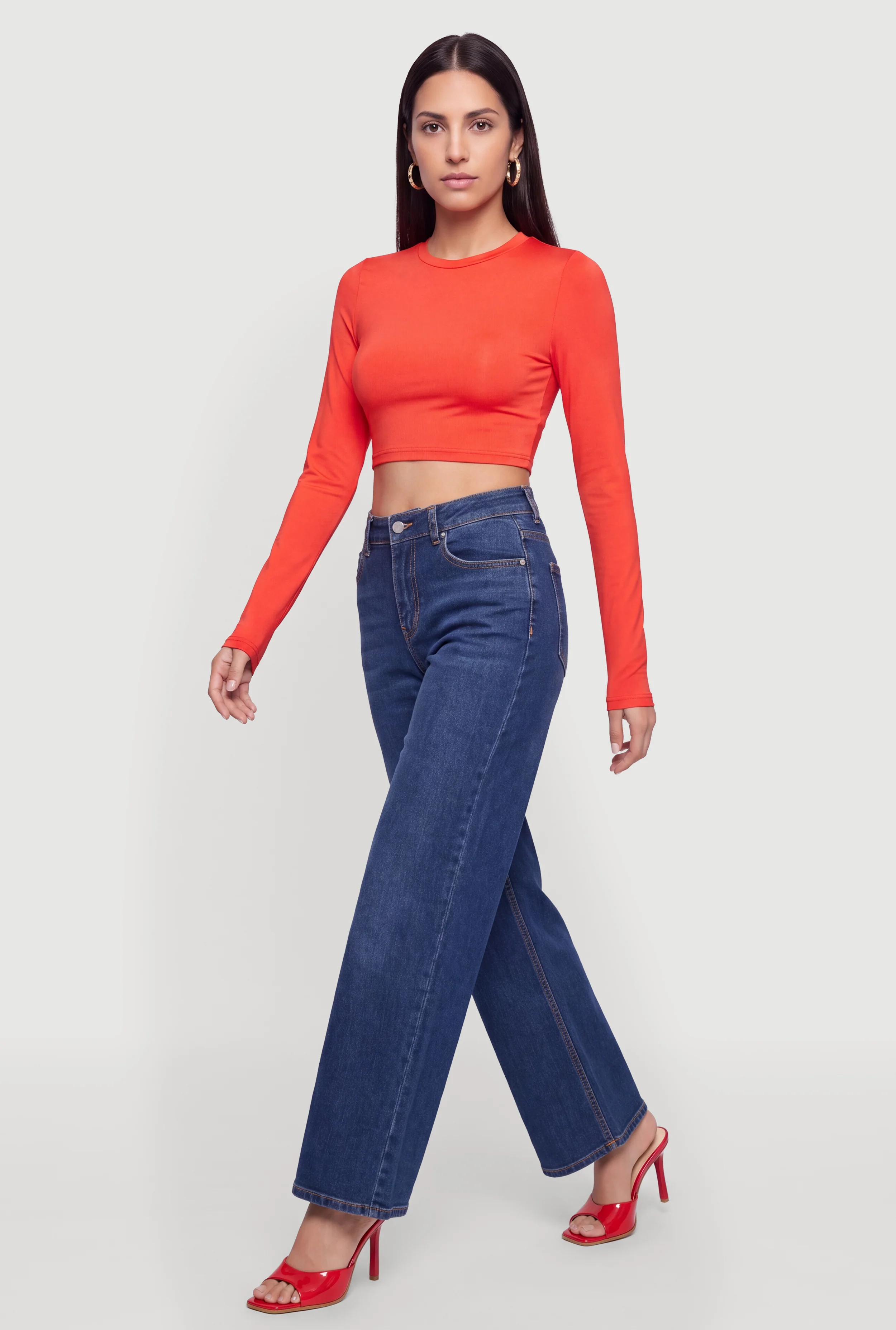 Crew Neck Long Sleeve Crop Top