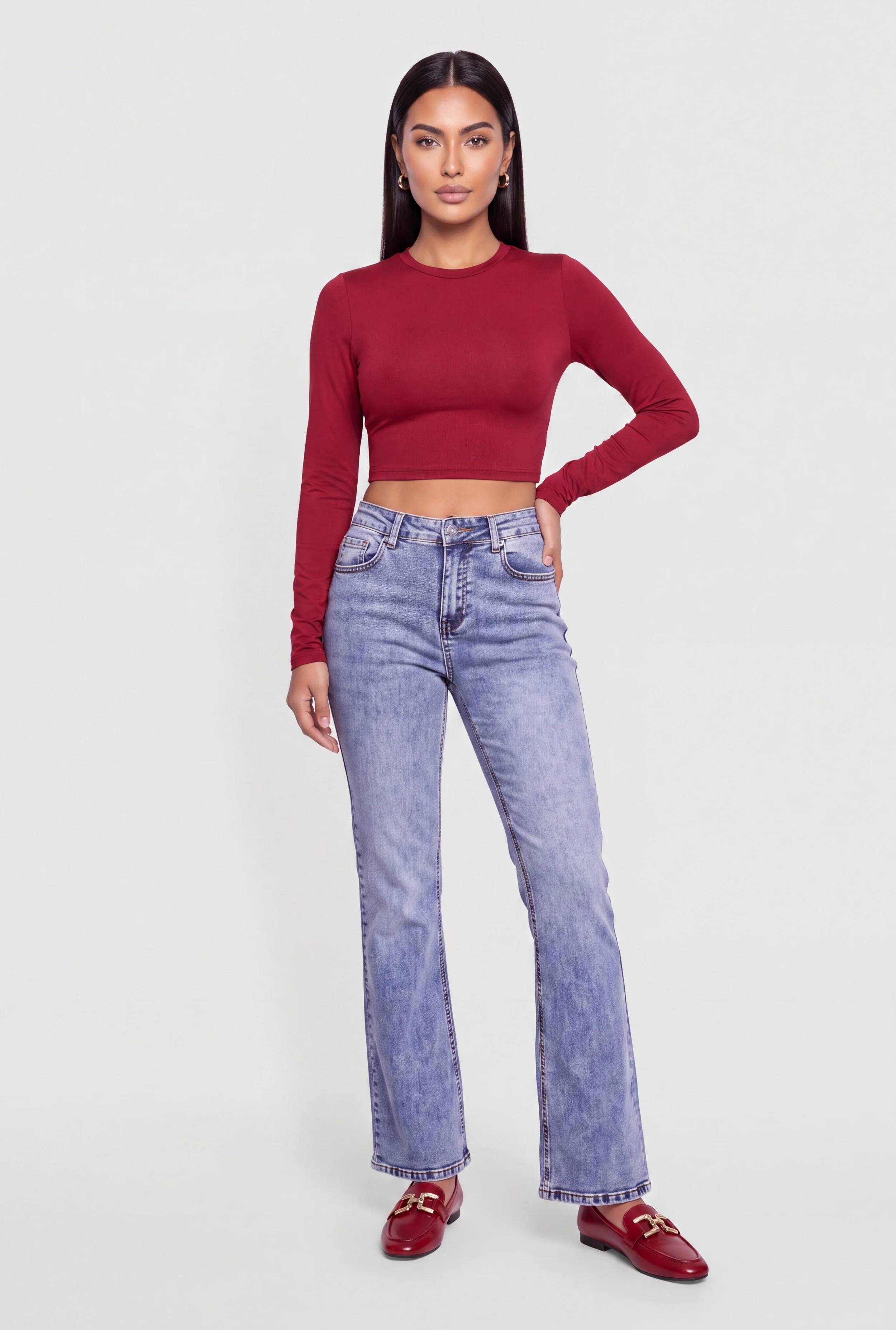Crew Neck Long Sleeve Crop Top