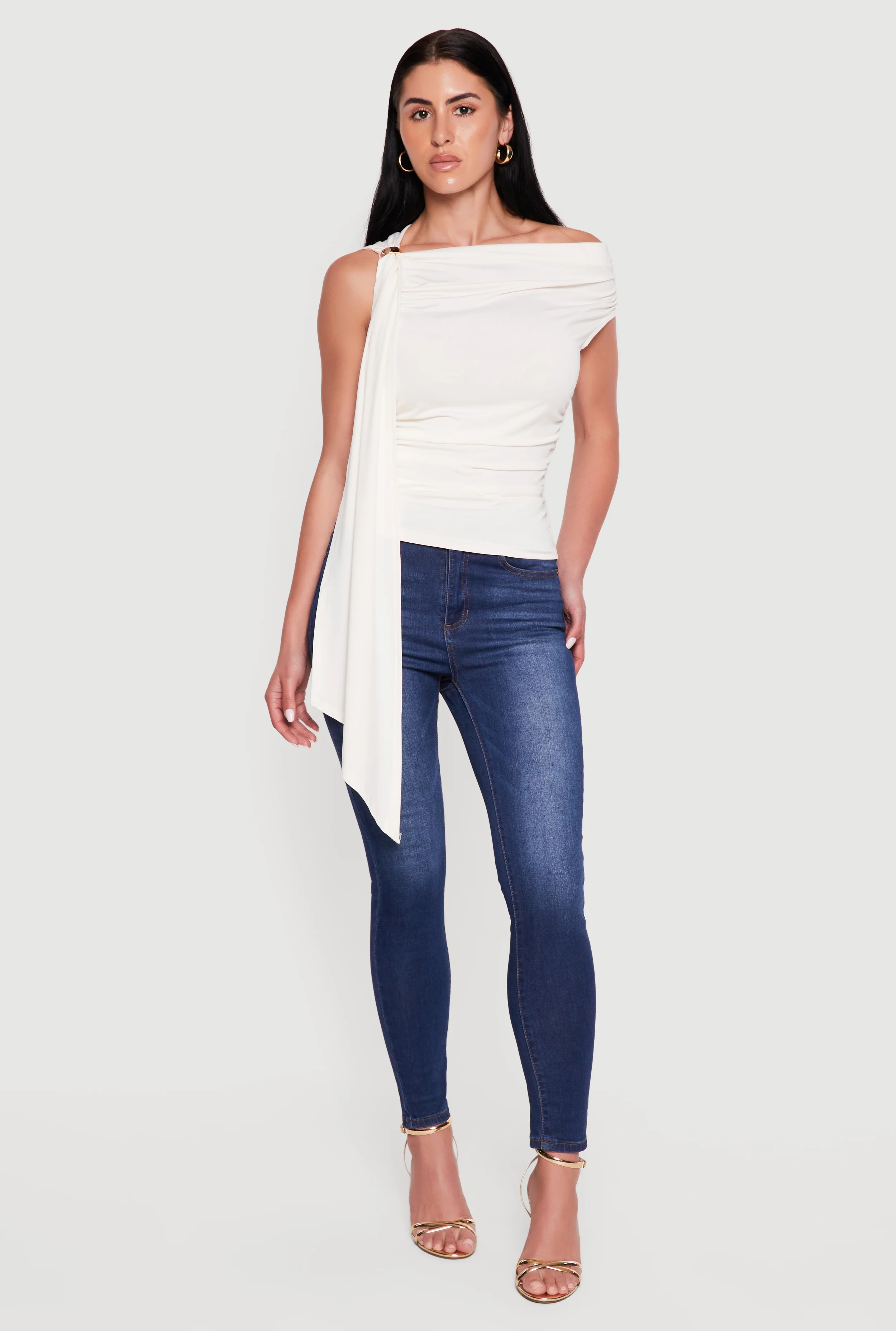 Metallic Detail Side Ruched Blouse