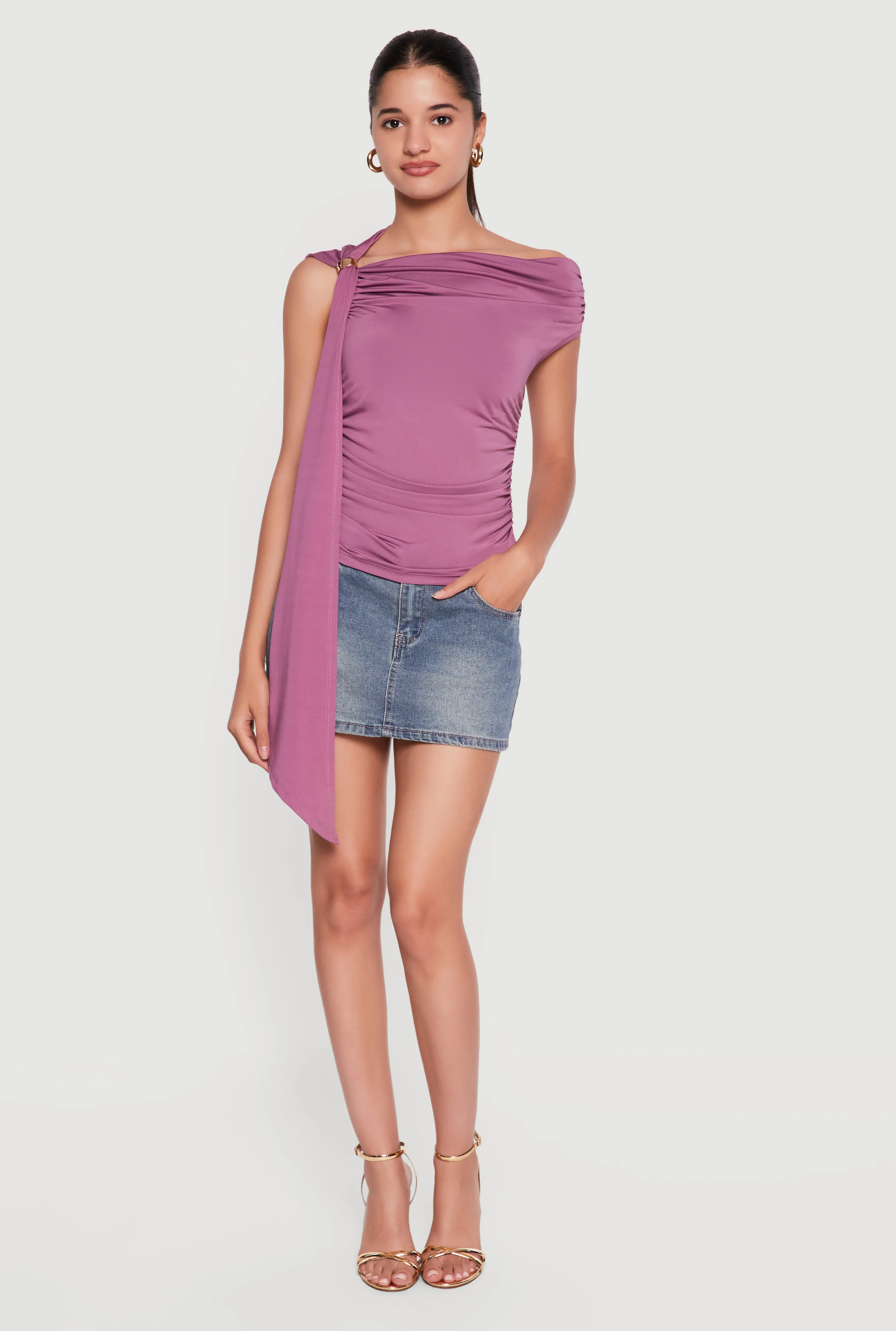Metallic Detail Side Ruched Blouse