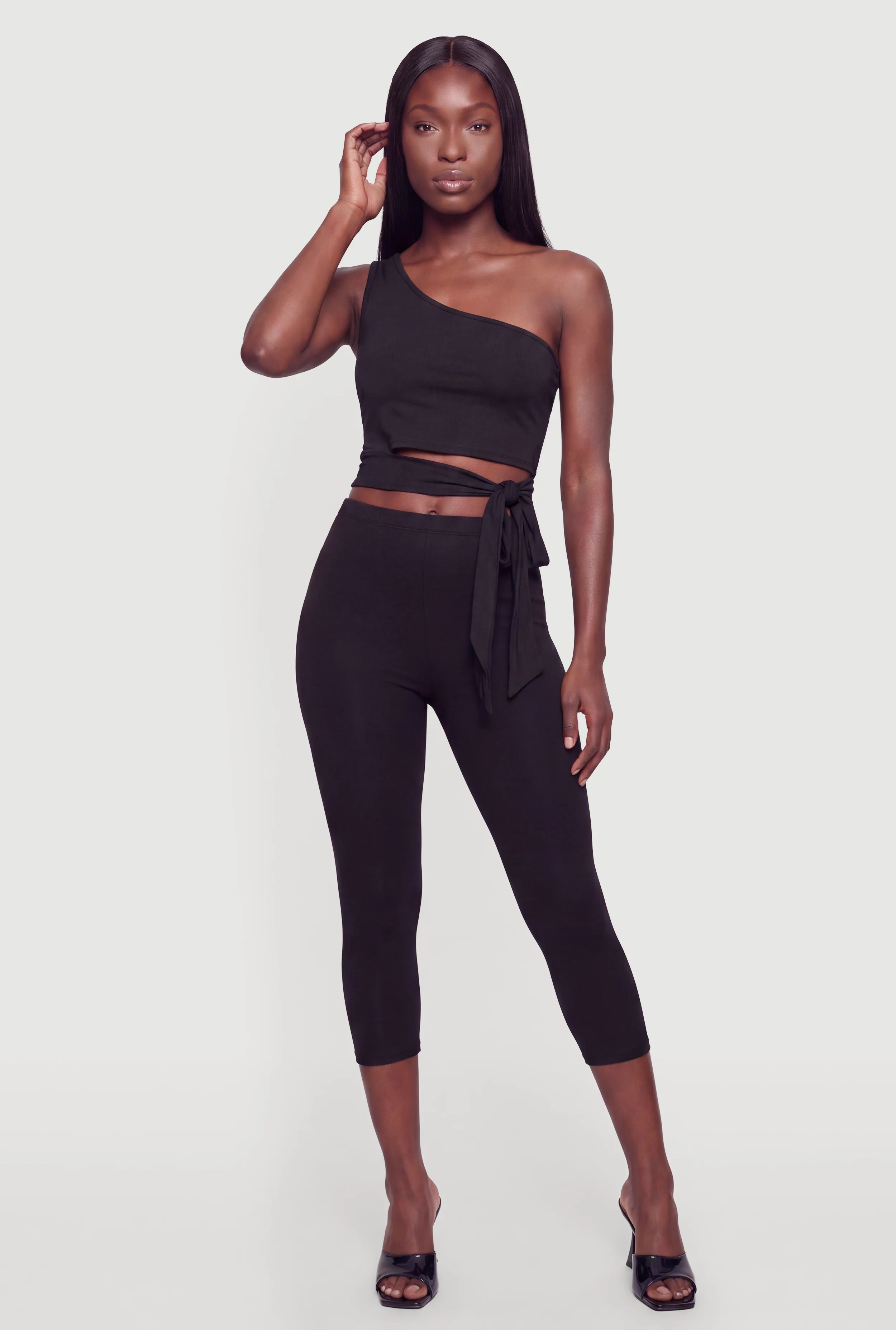 One Shoulder Side Tie Crop Top