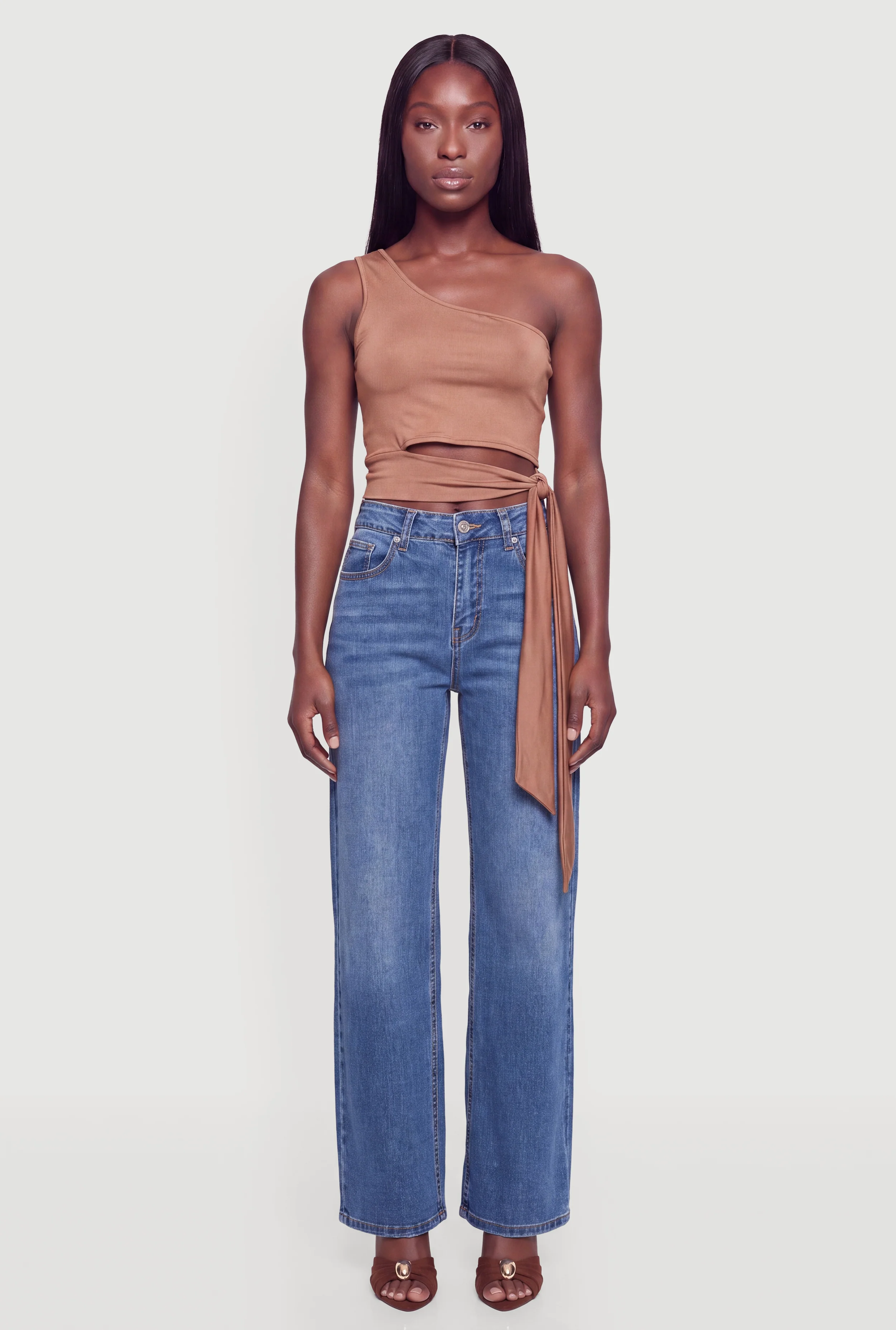 One Shoulder Side Tie Crop Top