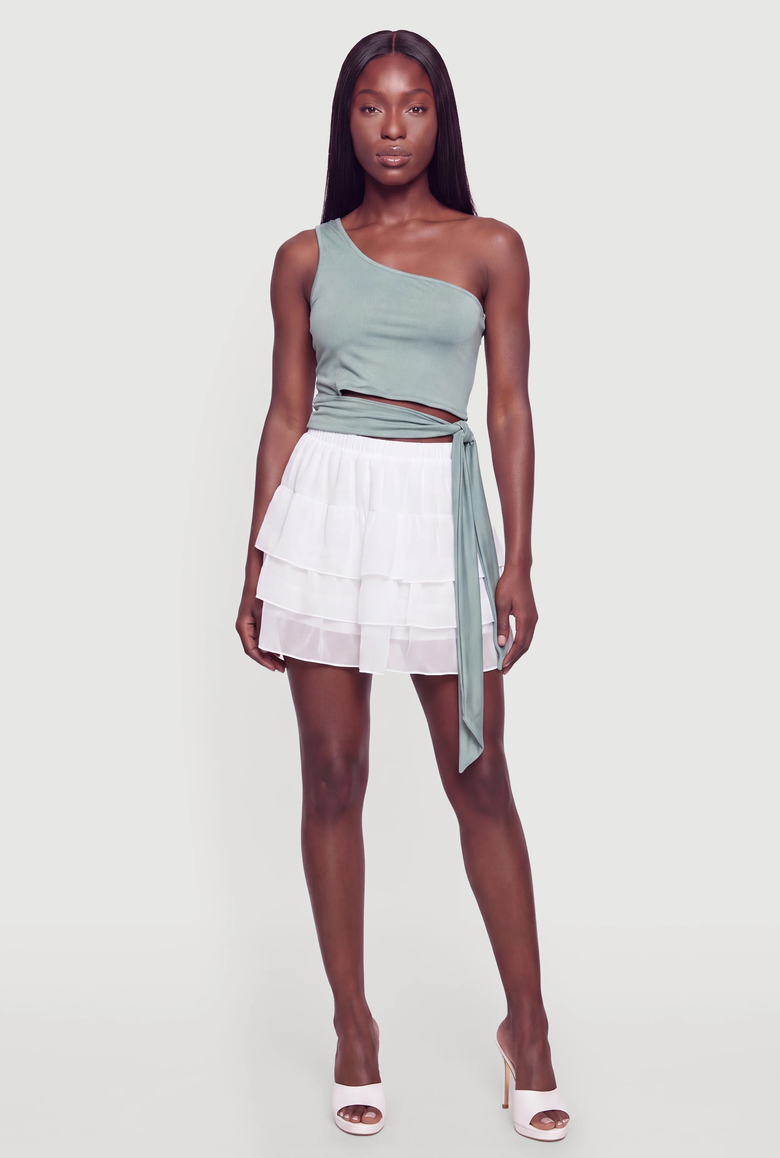 One Shoulder Side Tie Crop Top