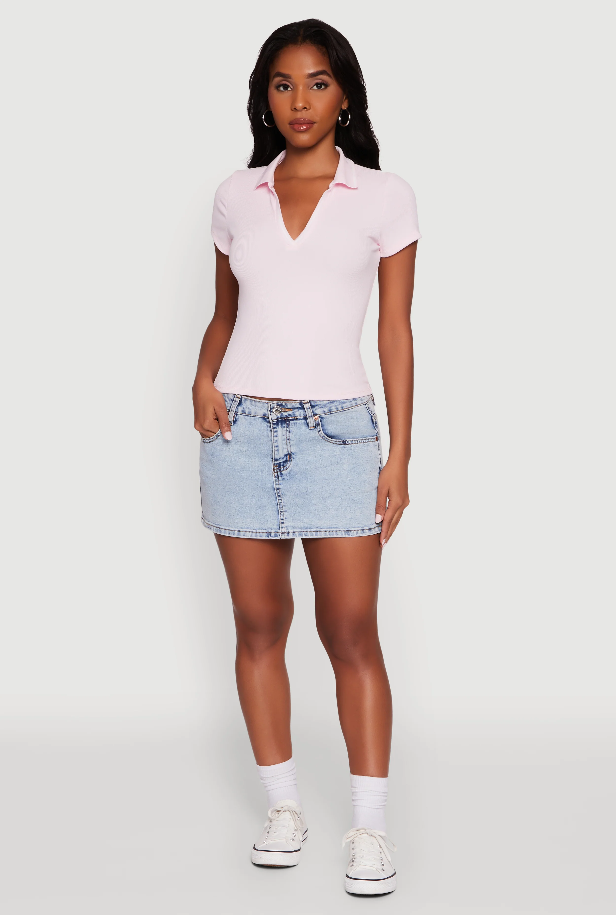 Iris Ribbed Knit Polo Top with Contrast Trim