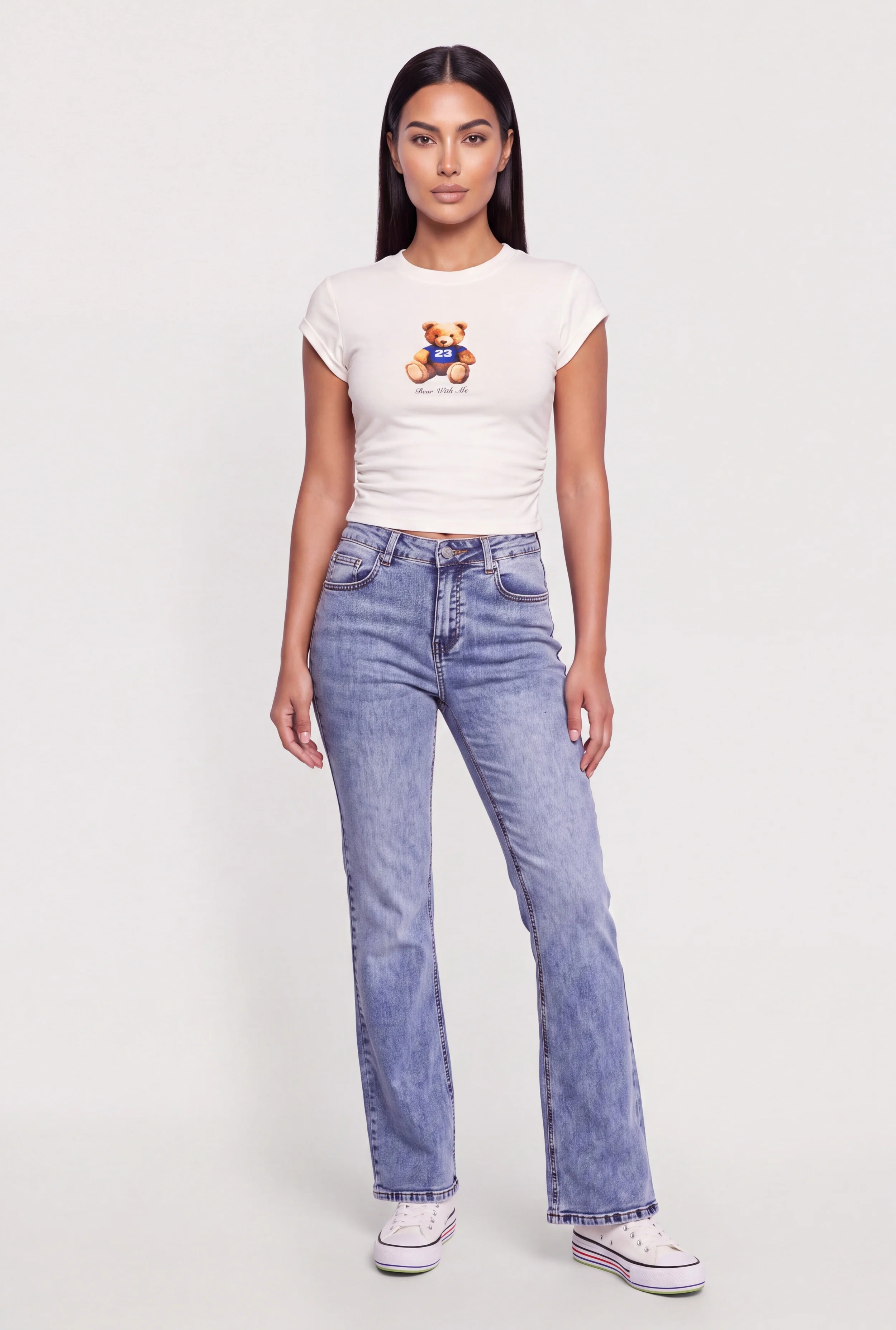 Bear With Me Graphic Ruched Cropped Tee