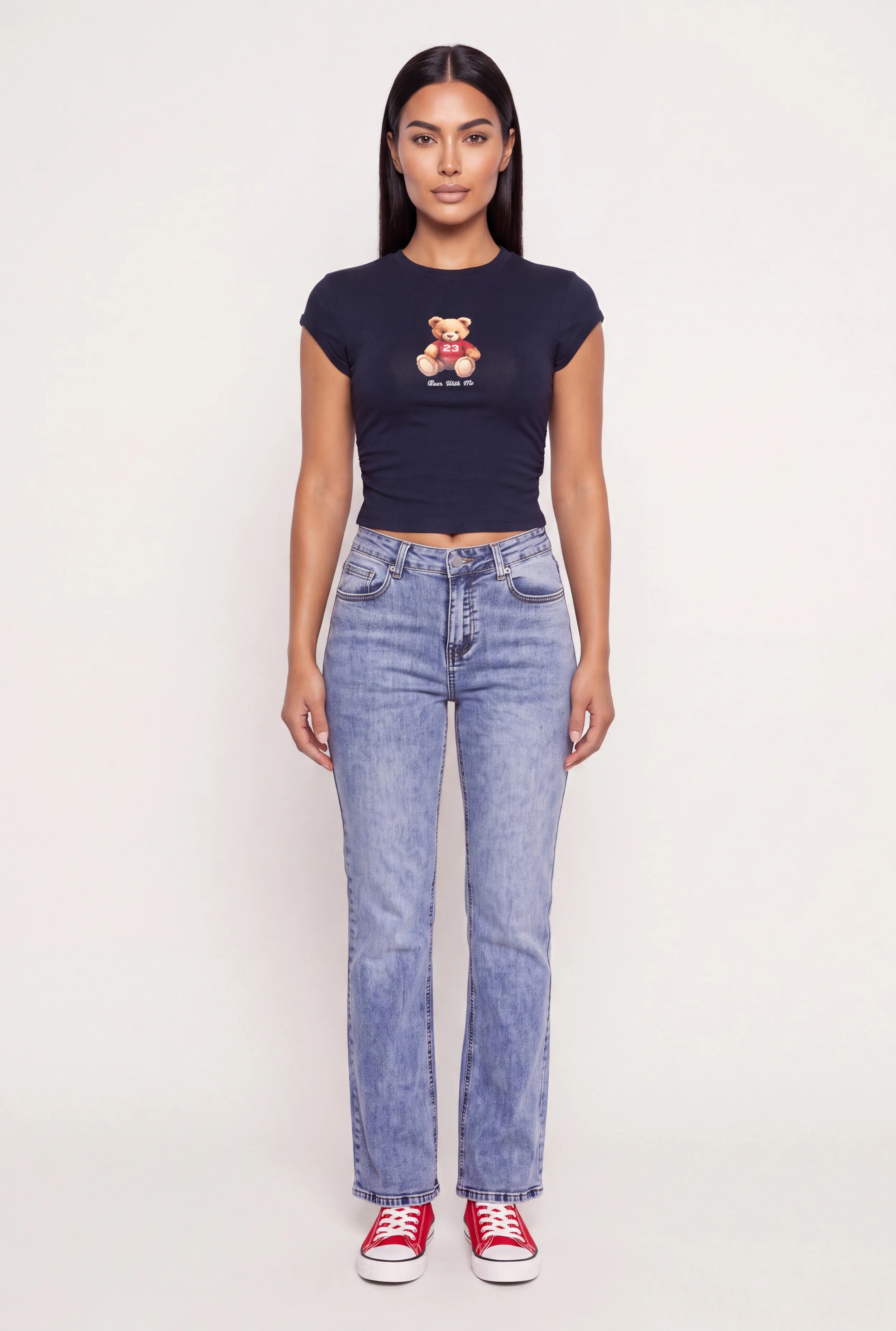 Bear With Me Graphic Ruched Cropped Tee