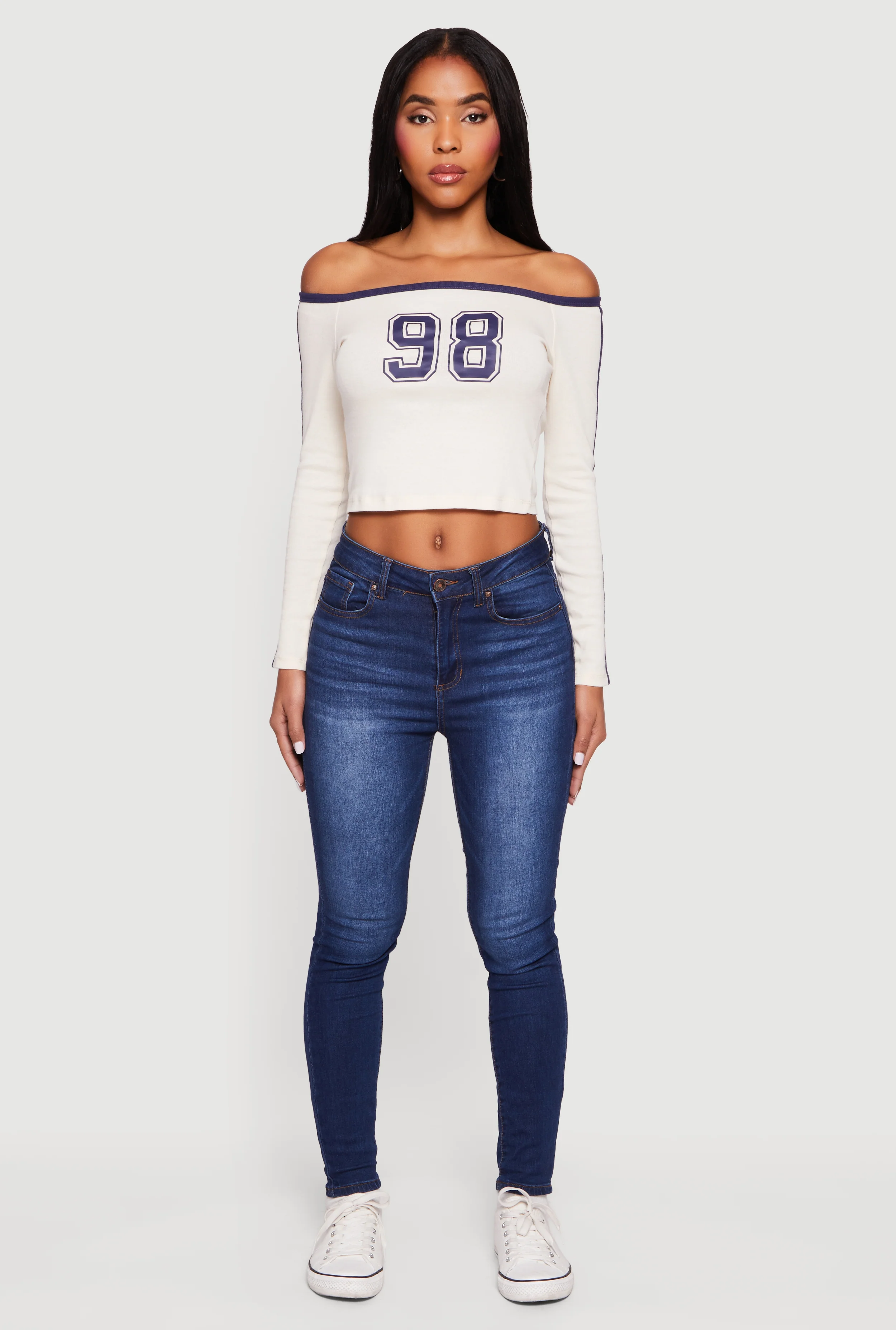98 Graphic Off the Shoulder Crop Top