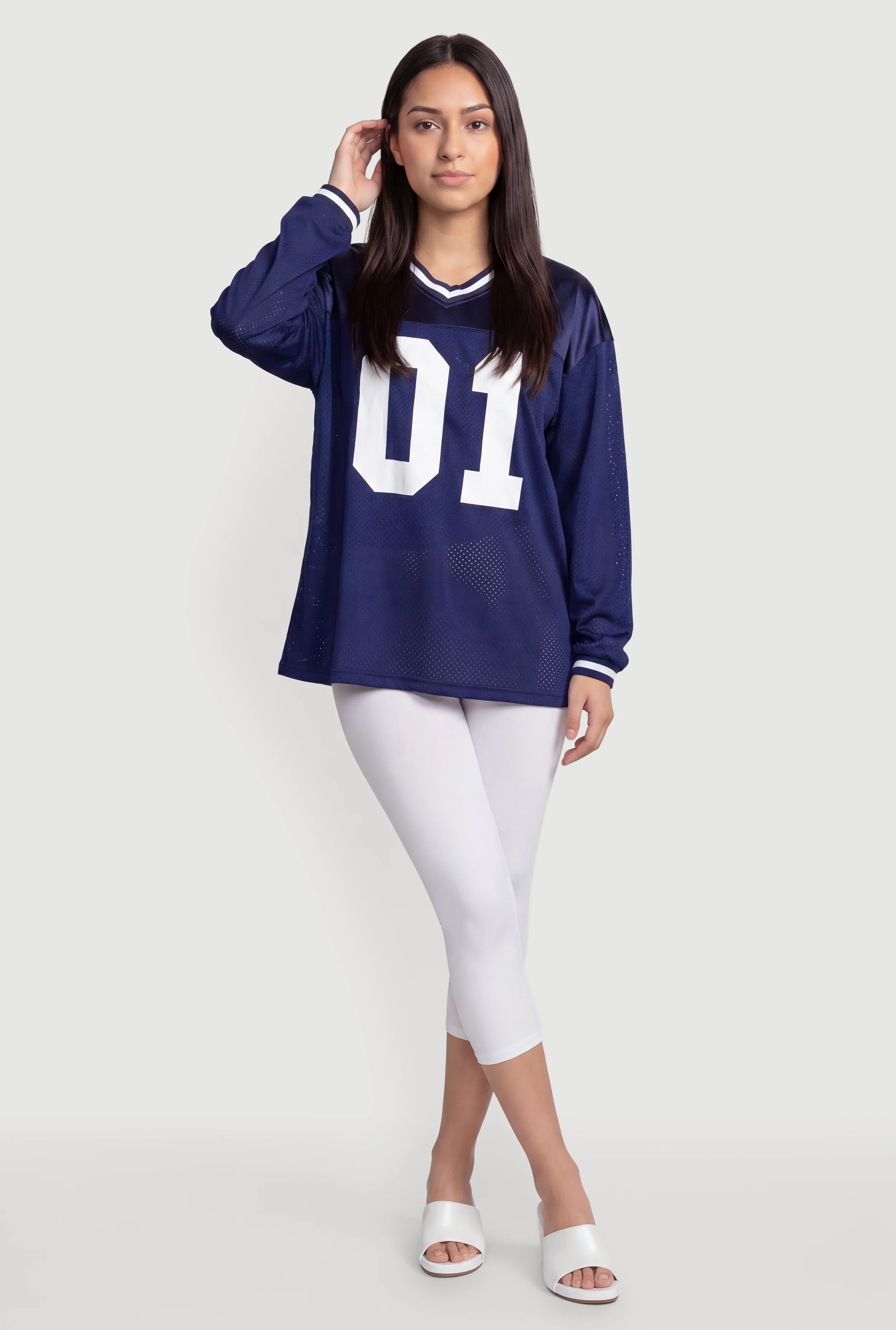 Satin Detail 01 Graphic Long Sleeve Mesh Jersey