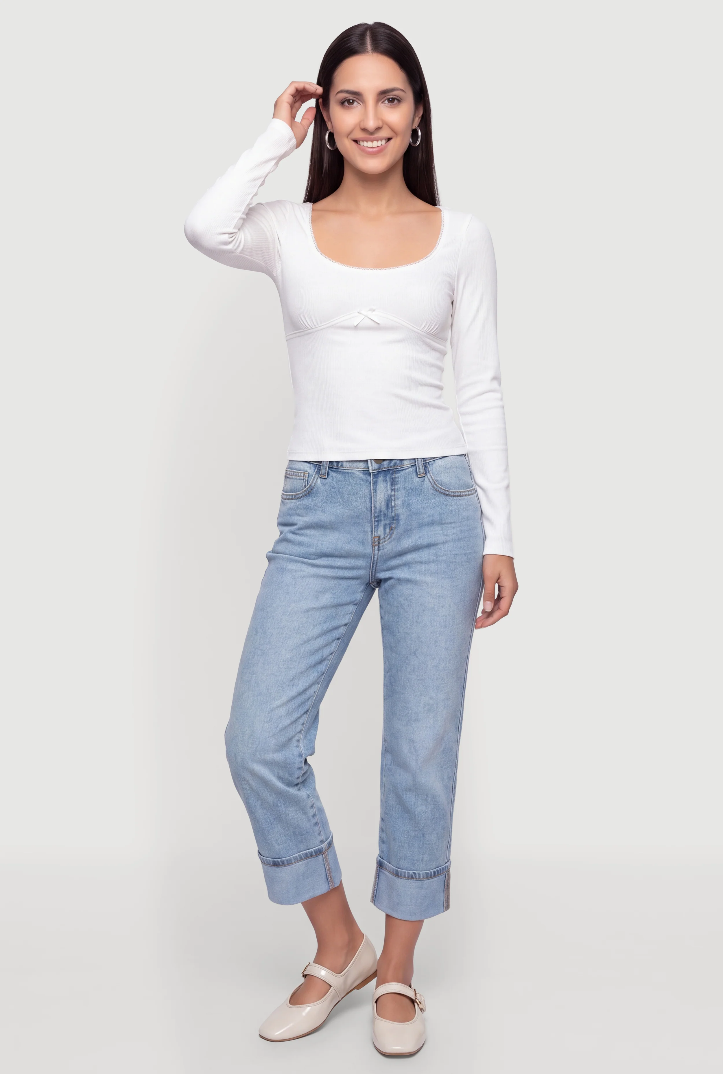 Crochet Bow Detail Long Sleeve Top
