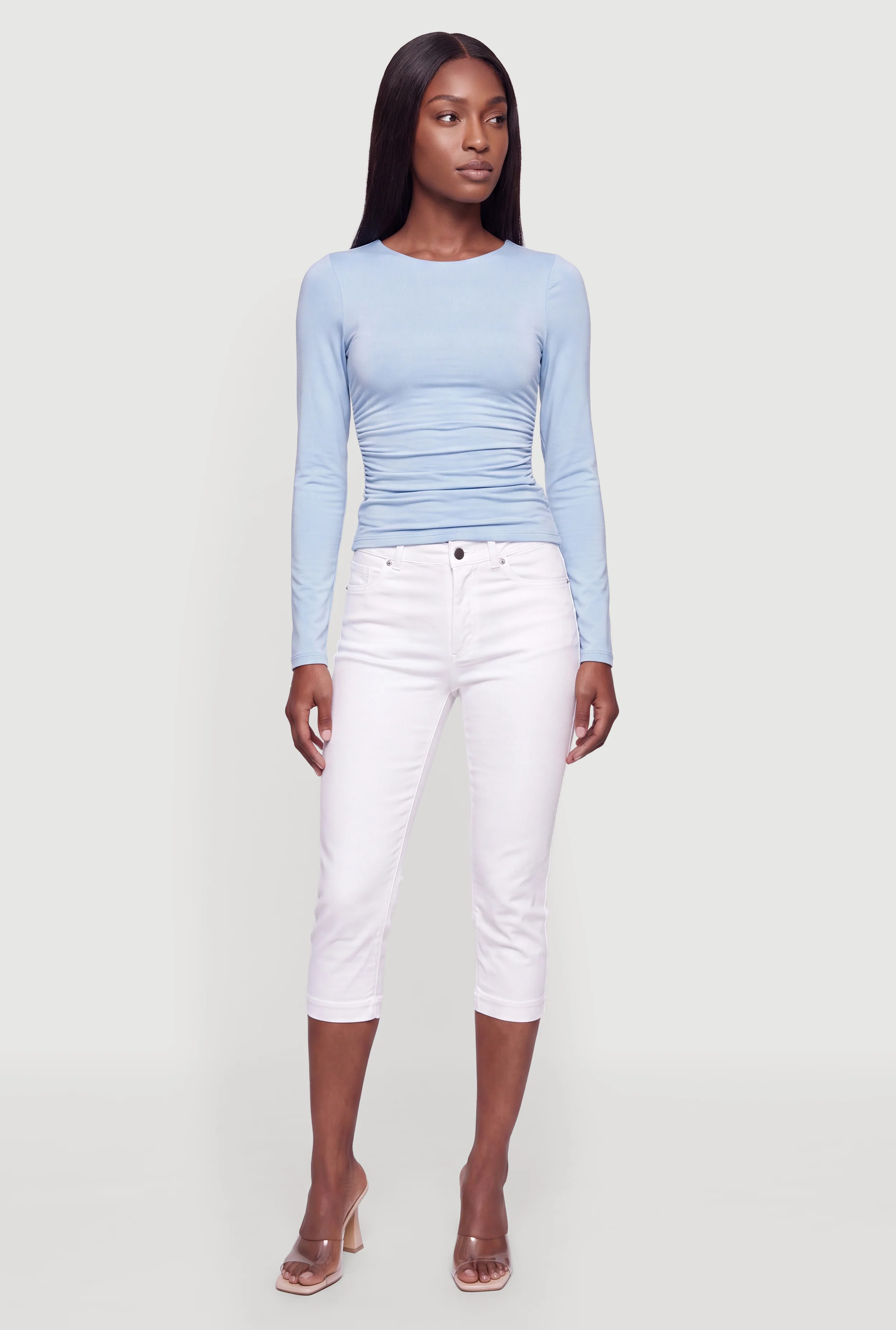 Double Lined Side Ruched Long Sleeve Top
