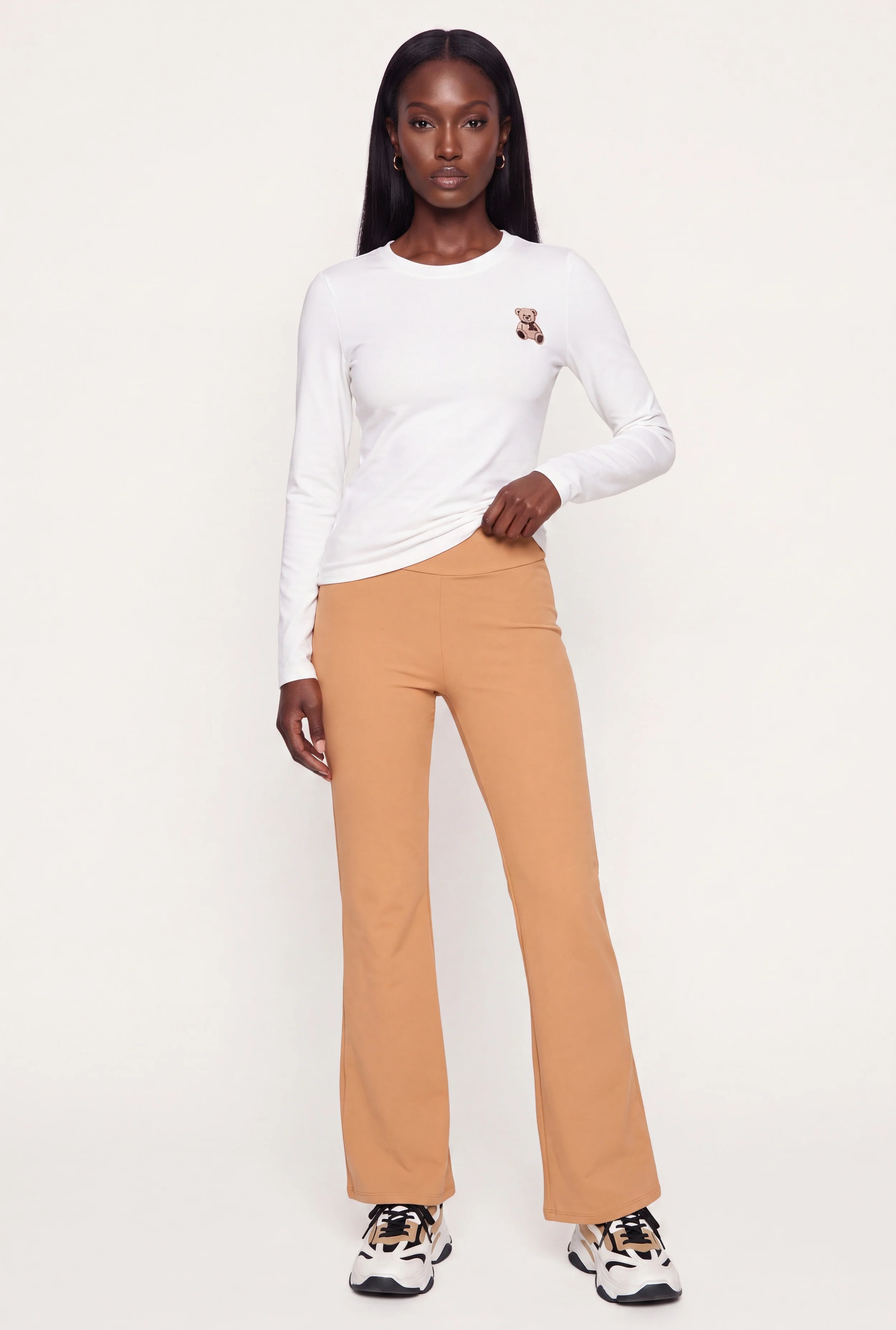 Bear Embroidered Patch Detail Long Sleeve Top