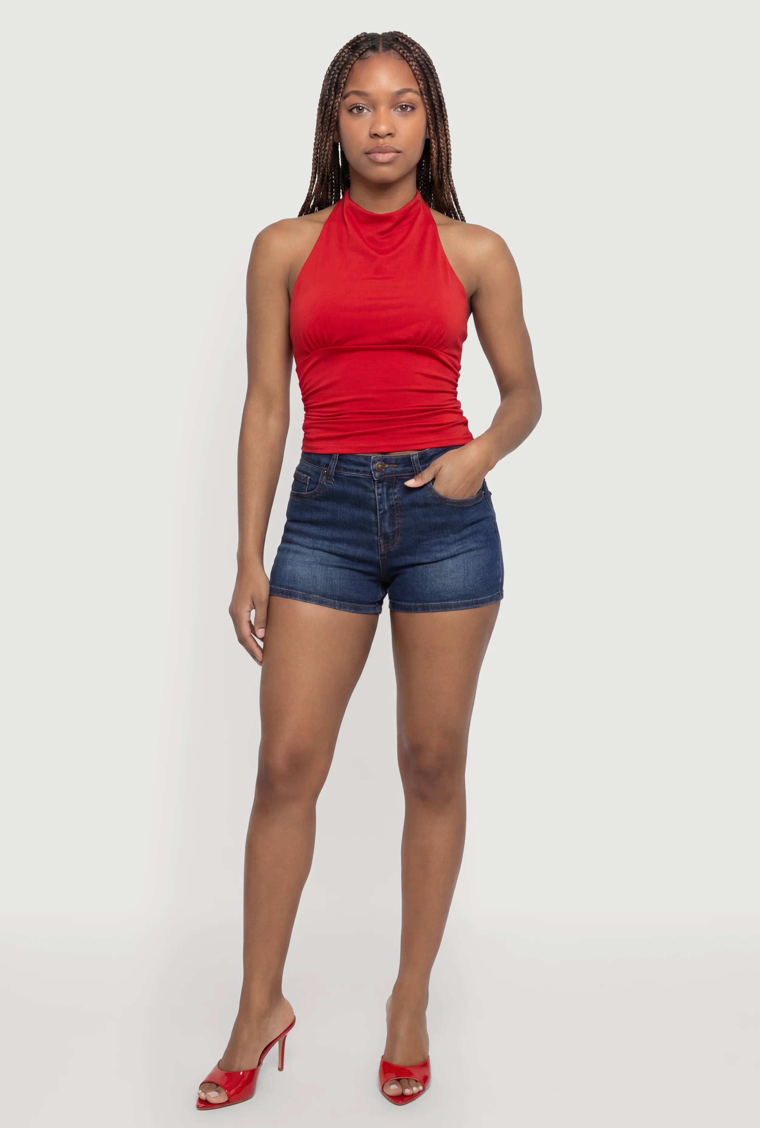 Tie Back Halter Neck Ruched Blouse