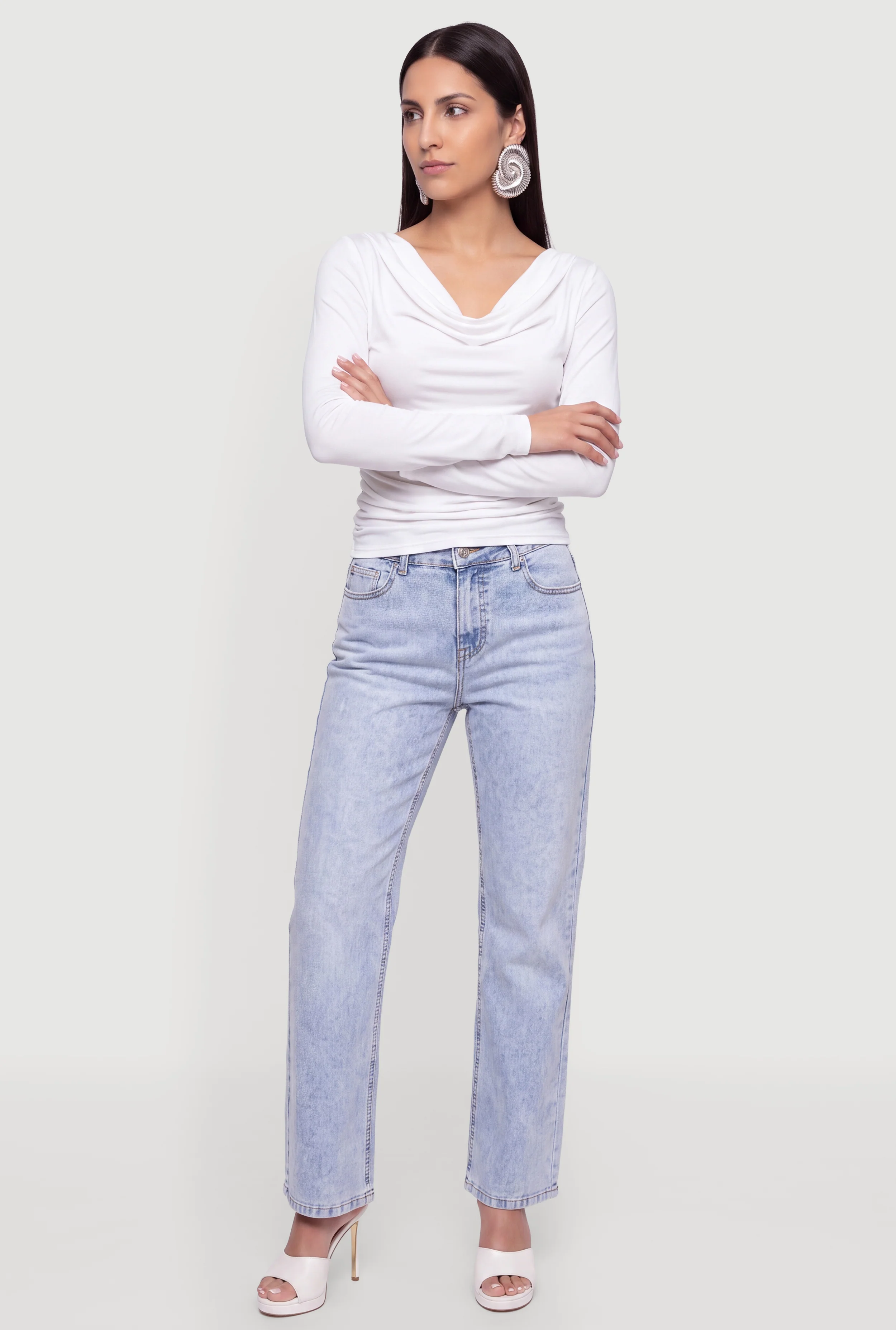 Cowl Neck Side Ruched Long Sleeve Blouse
