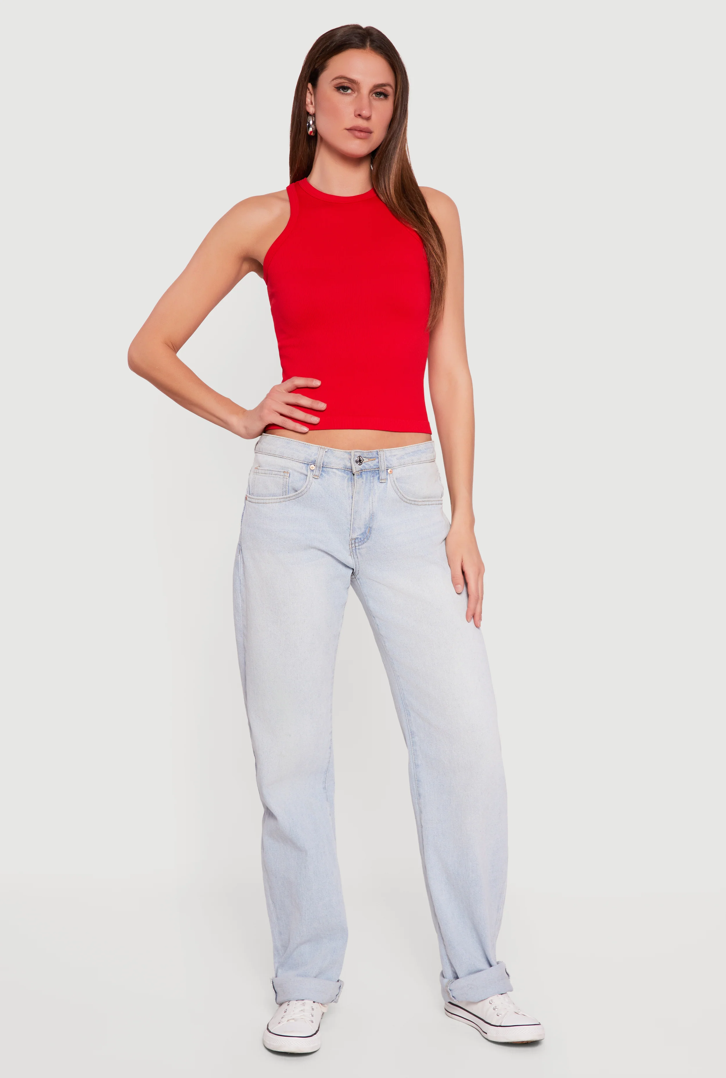 Seamless Rib Knit Cropped Racerback Tank Top