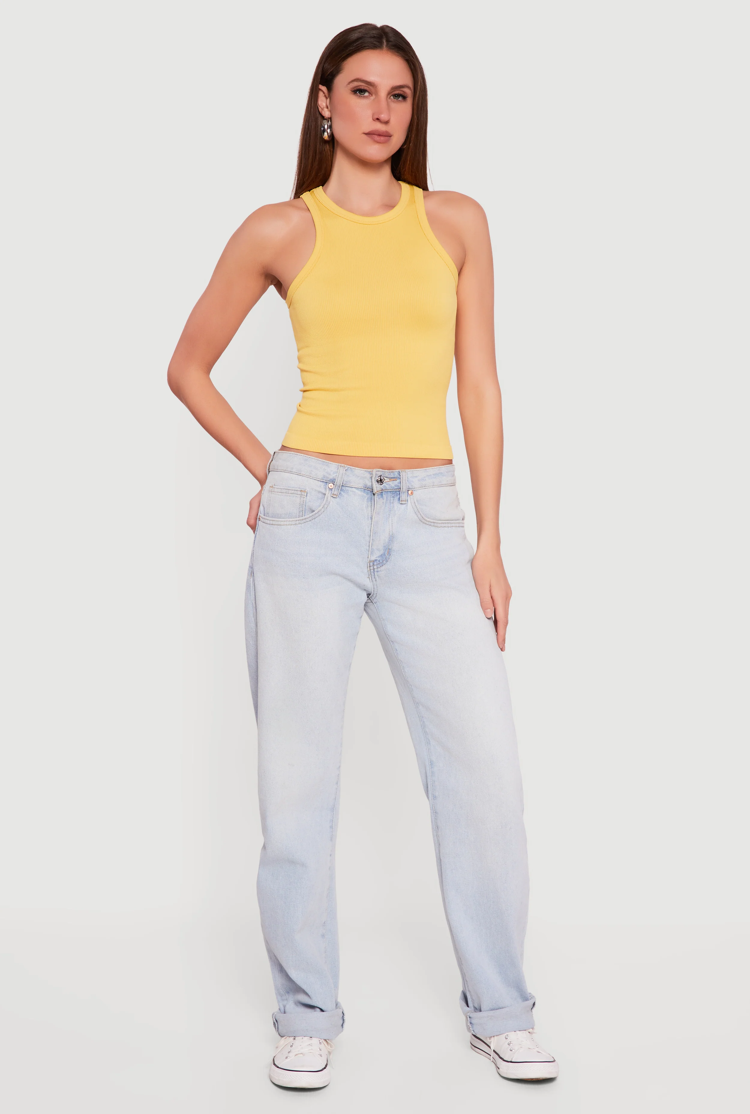 Seamless Rib Knit Cropped Racerback Tank Top