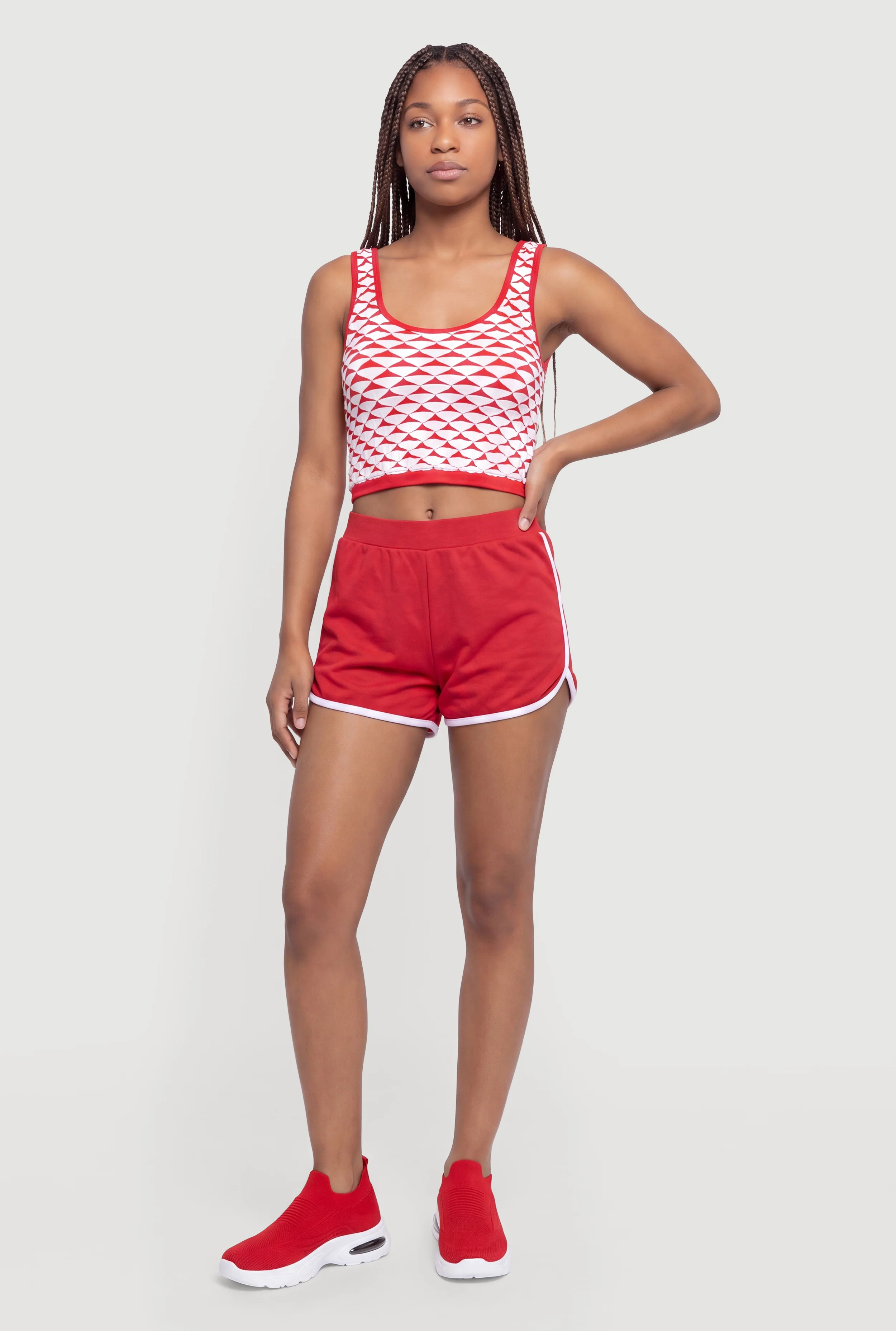 Patterned Scoop Neck Crop Tank Top