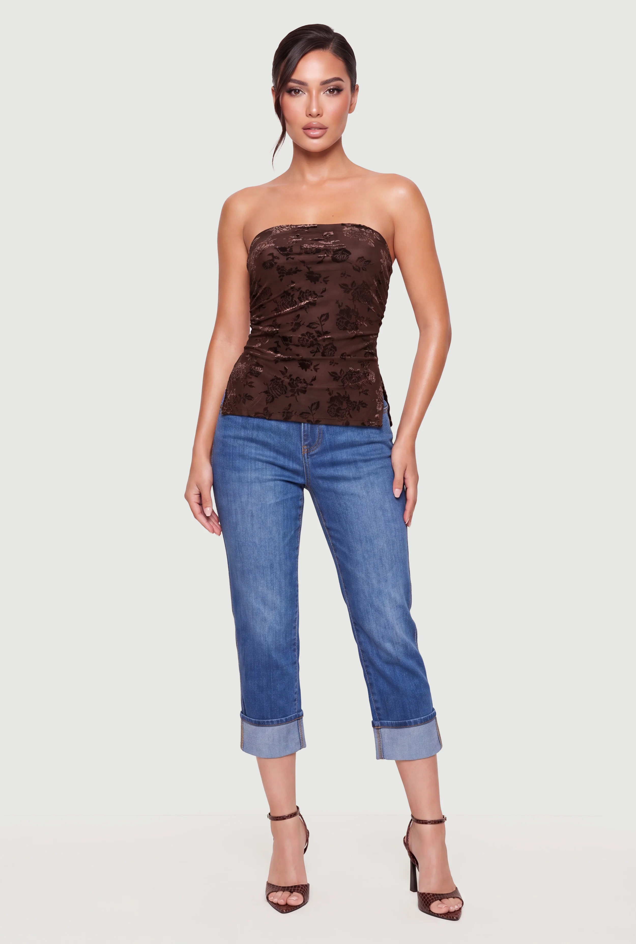 Velvet Burnout Floral Tube Top