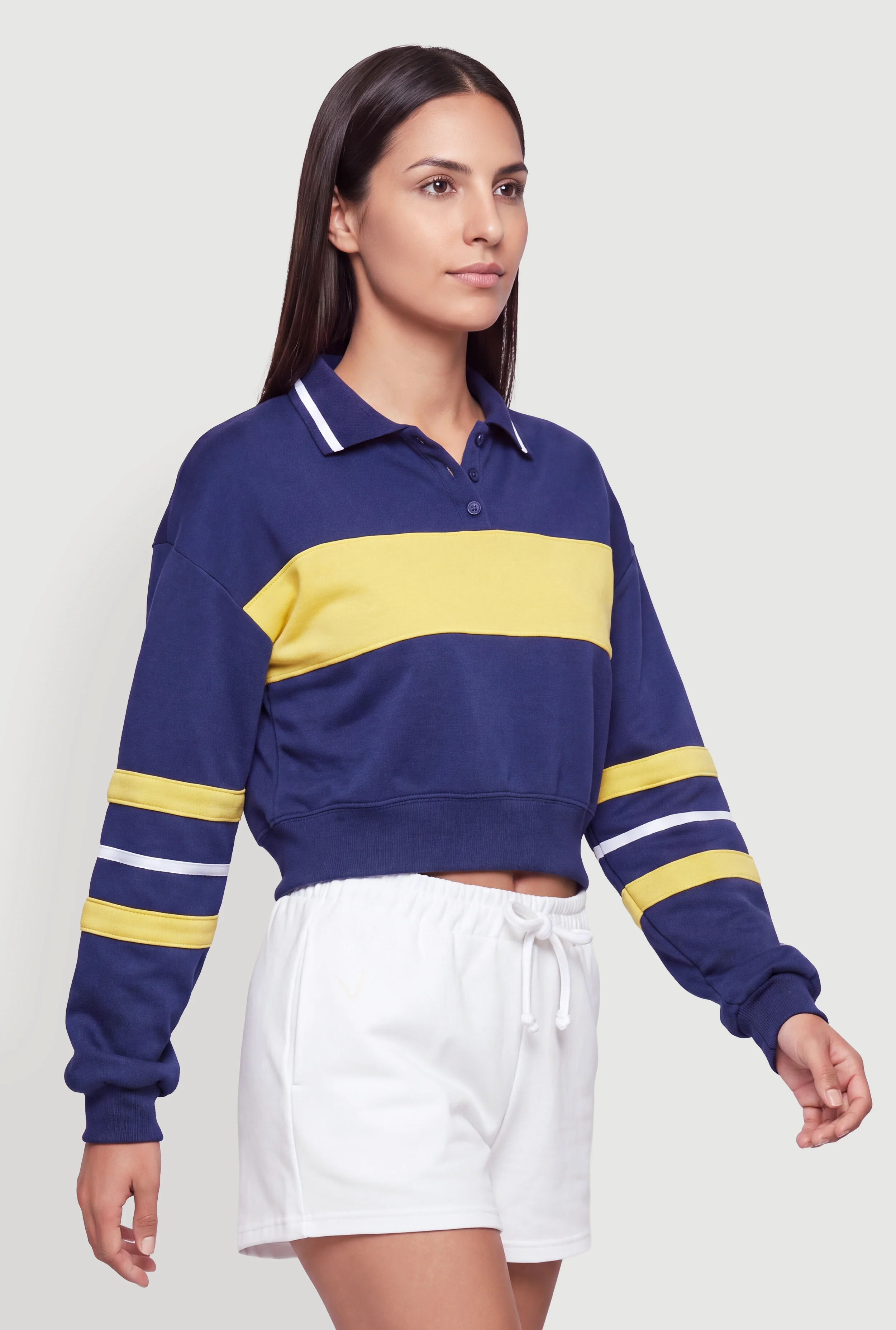 Color Block Stripe Detail Polo Sweatshirt