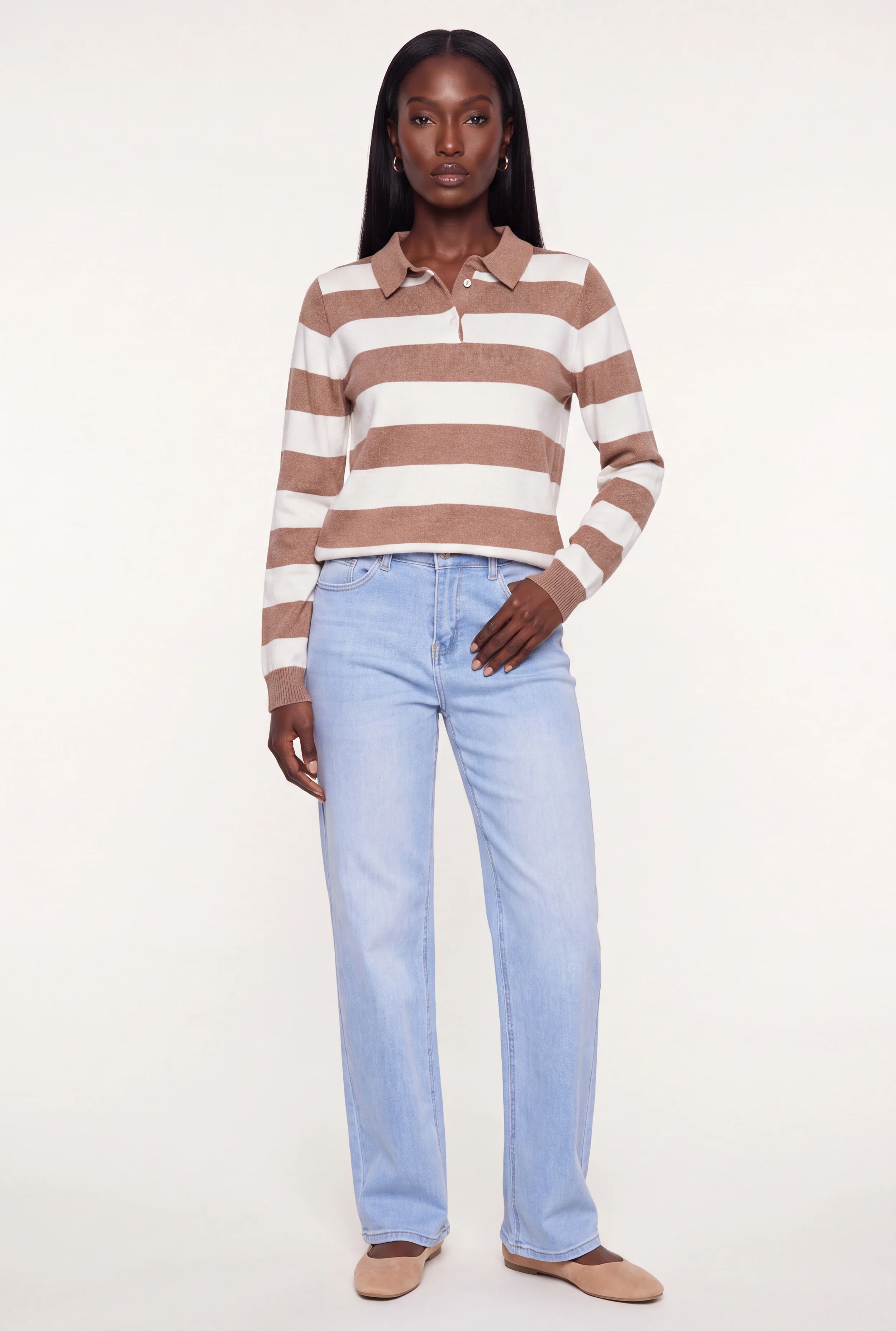 Striped Long Sleeve Sweater Polo