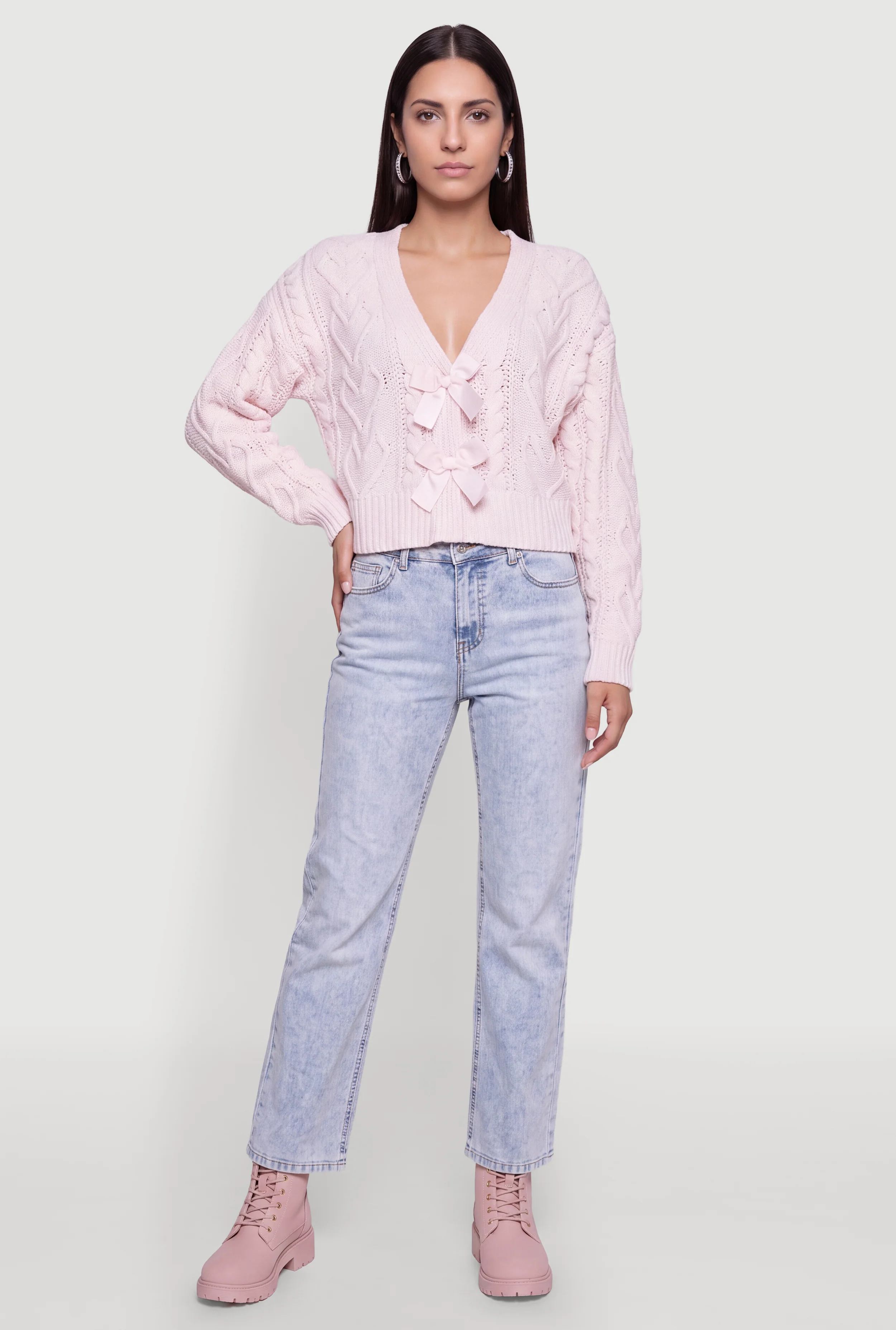 Cable Knit Cardigan with Bows