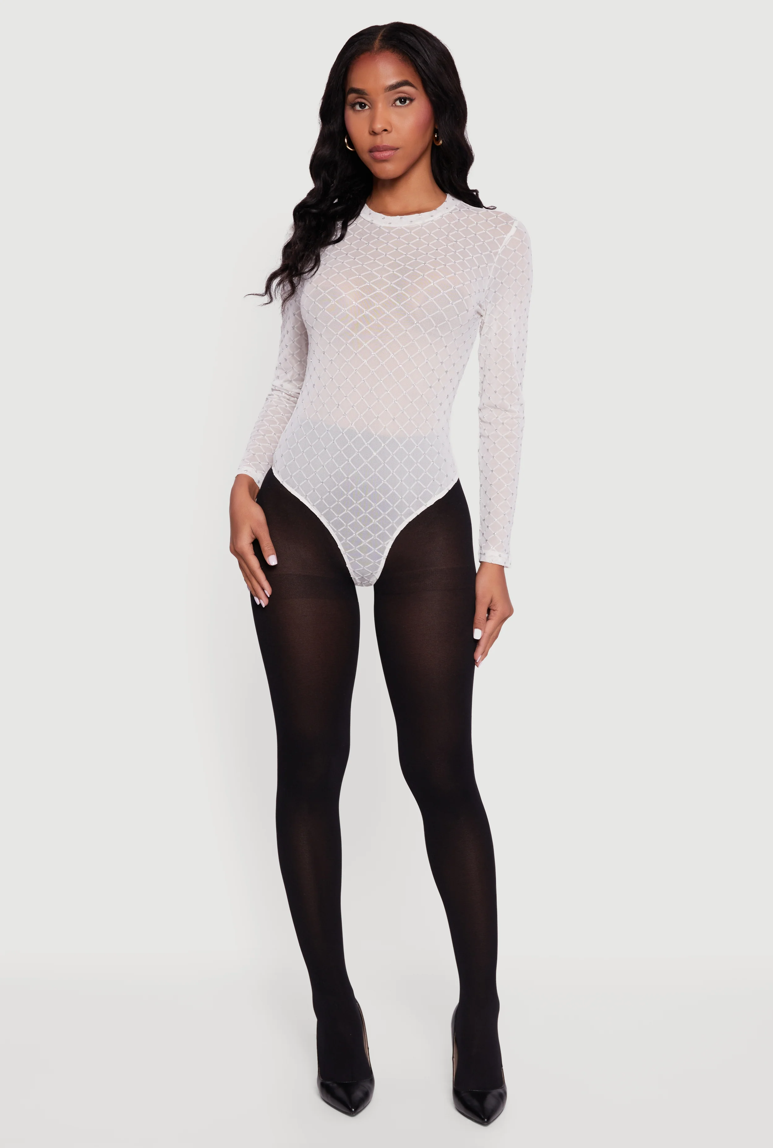 Glitter Patterned Velvet Burnout Mesh Bodysuit