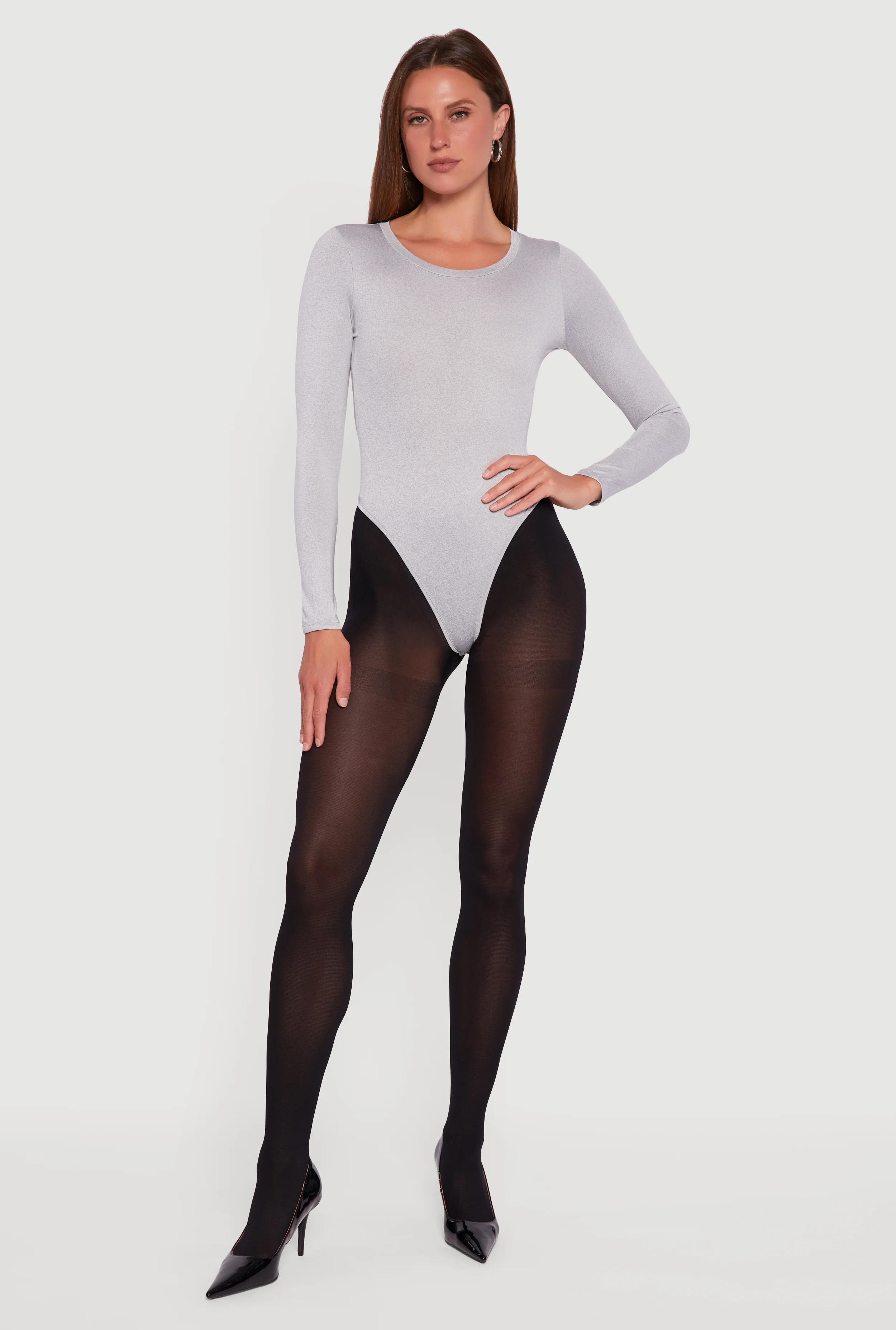 Basic Curve Hugging Long Sleeve Crew Neck Bodysuit