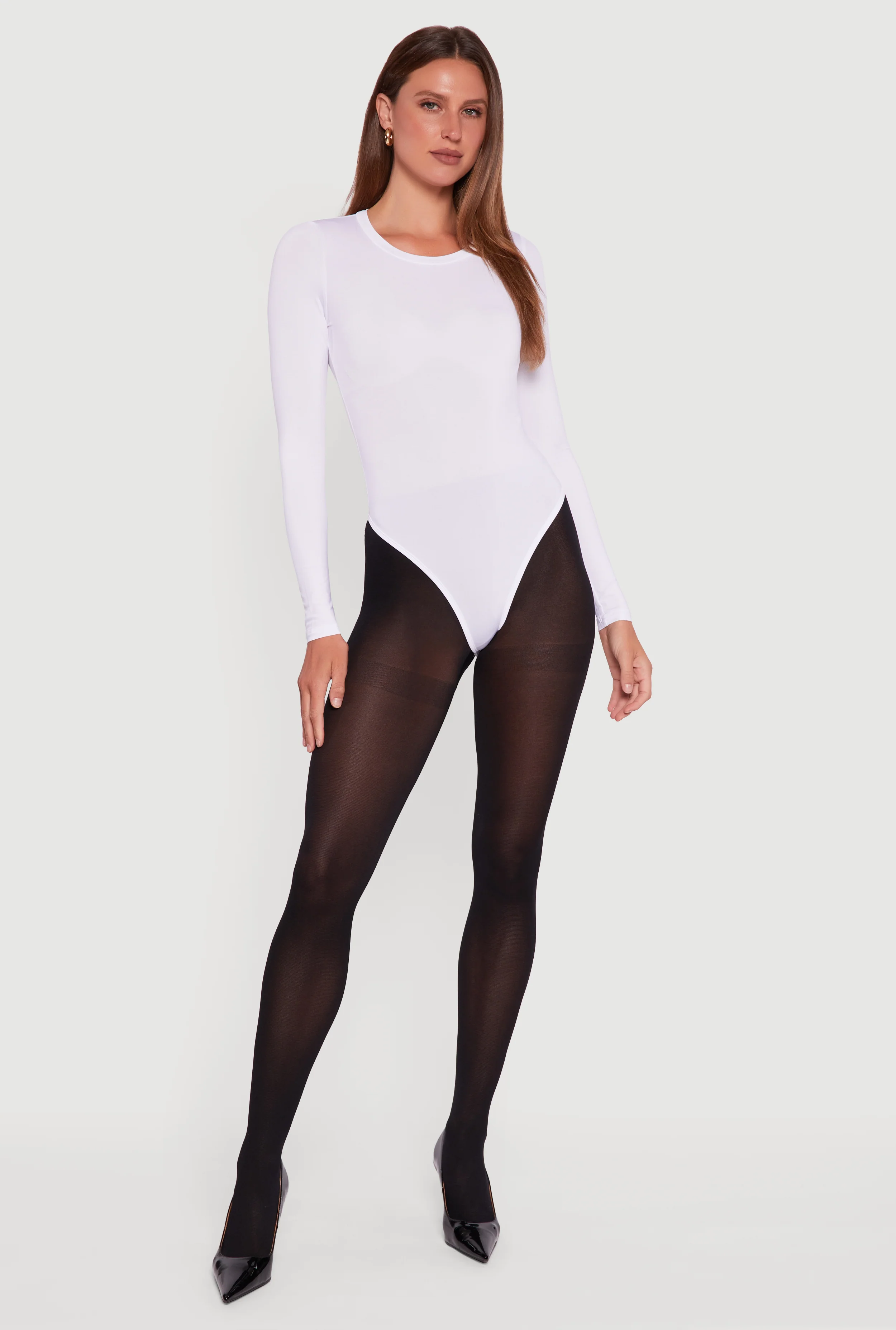 Basic Curve Hugging Long Sleeve Crew Neck Bodysuit