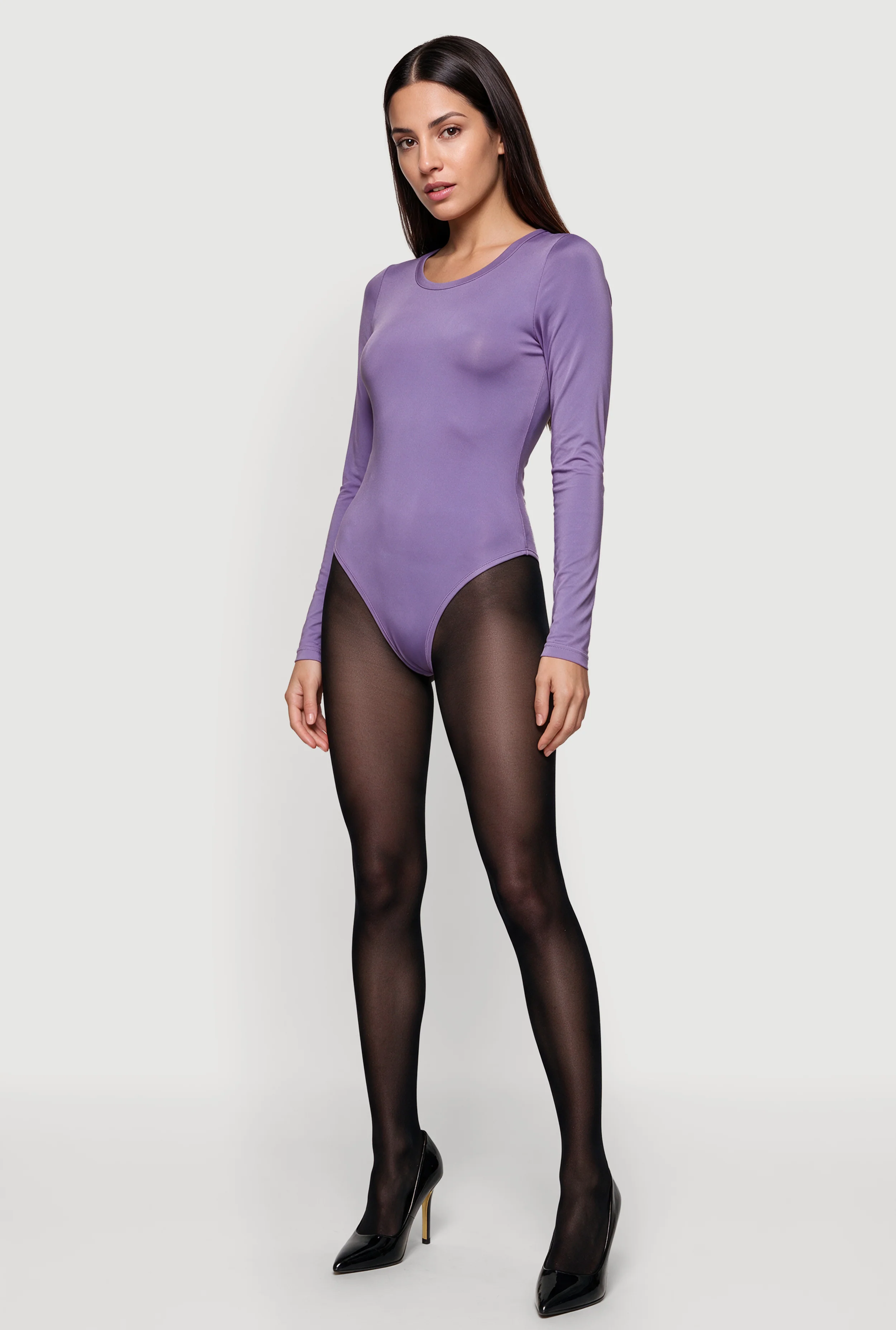 Basic Curve Hugging Long Sleeve Crew Neck Bodysuit