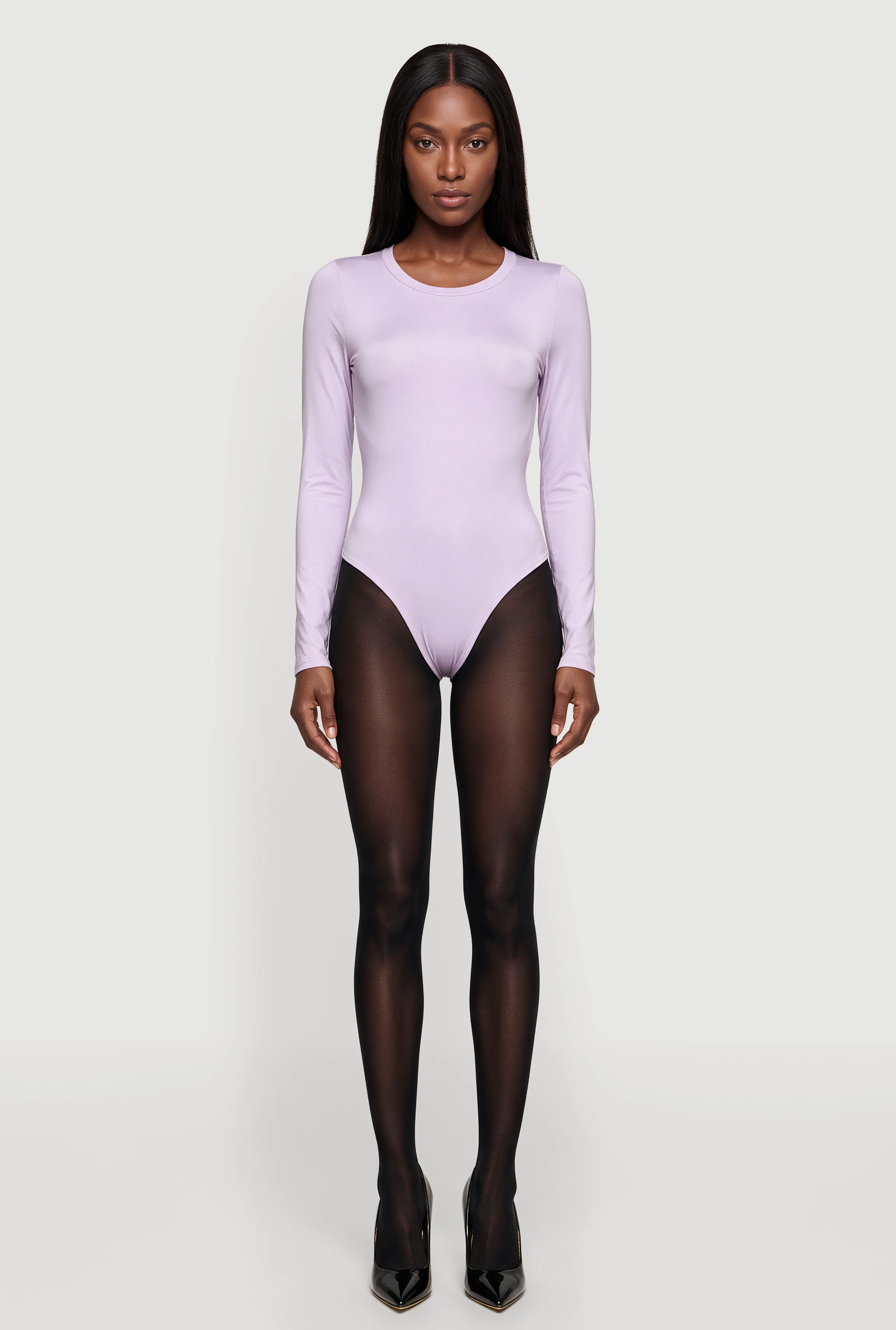 Basic Curve Hugging Long Sleeve Crew Neck Bodysuit