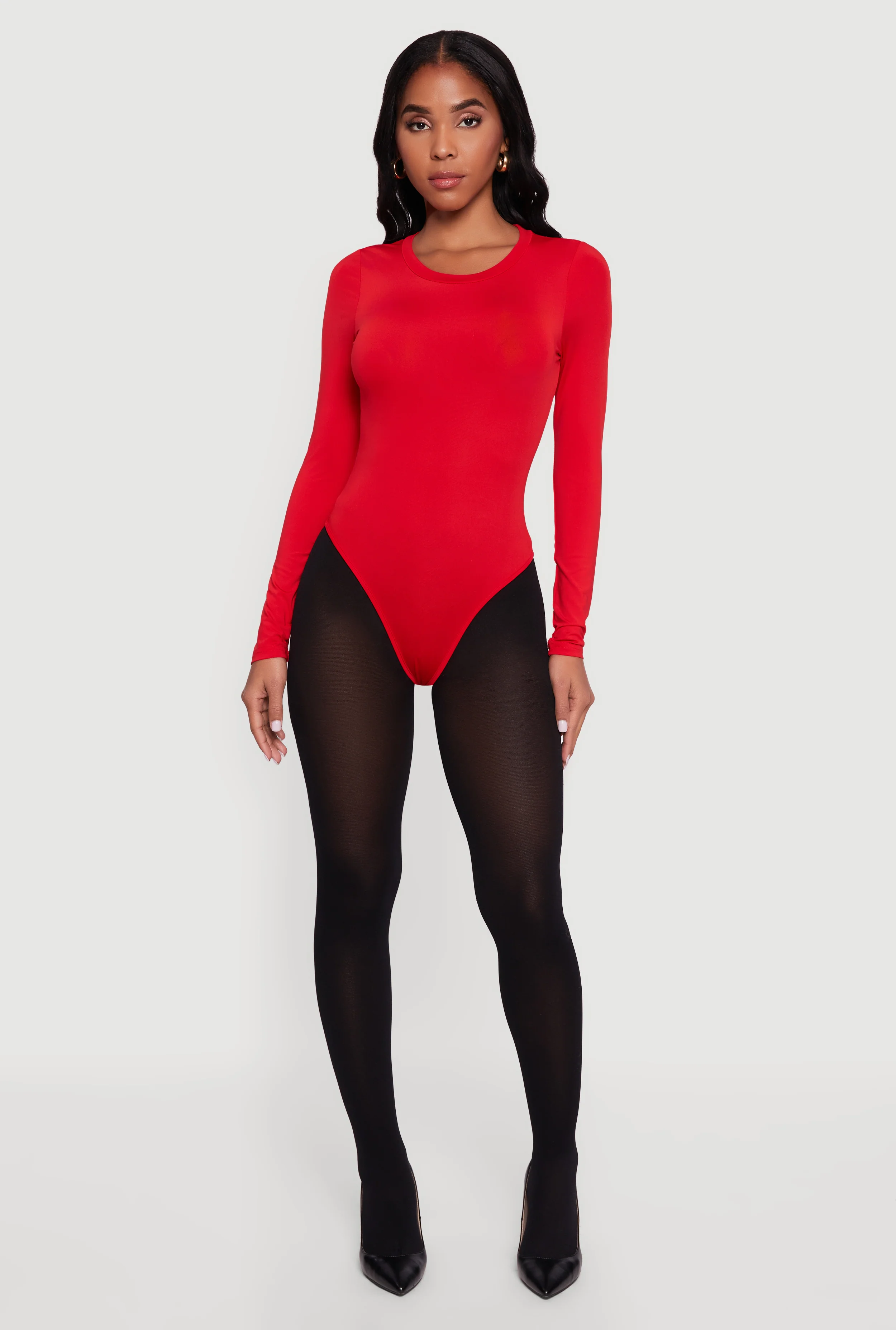 Basic Curve Hugging Long Sleeve Crew Neck Bodysuit