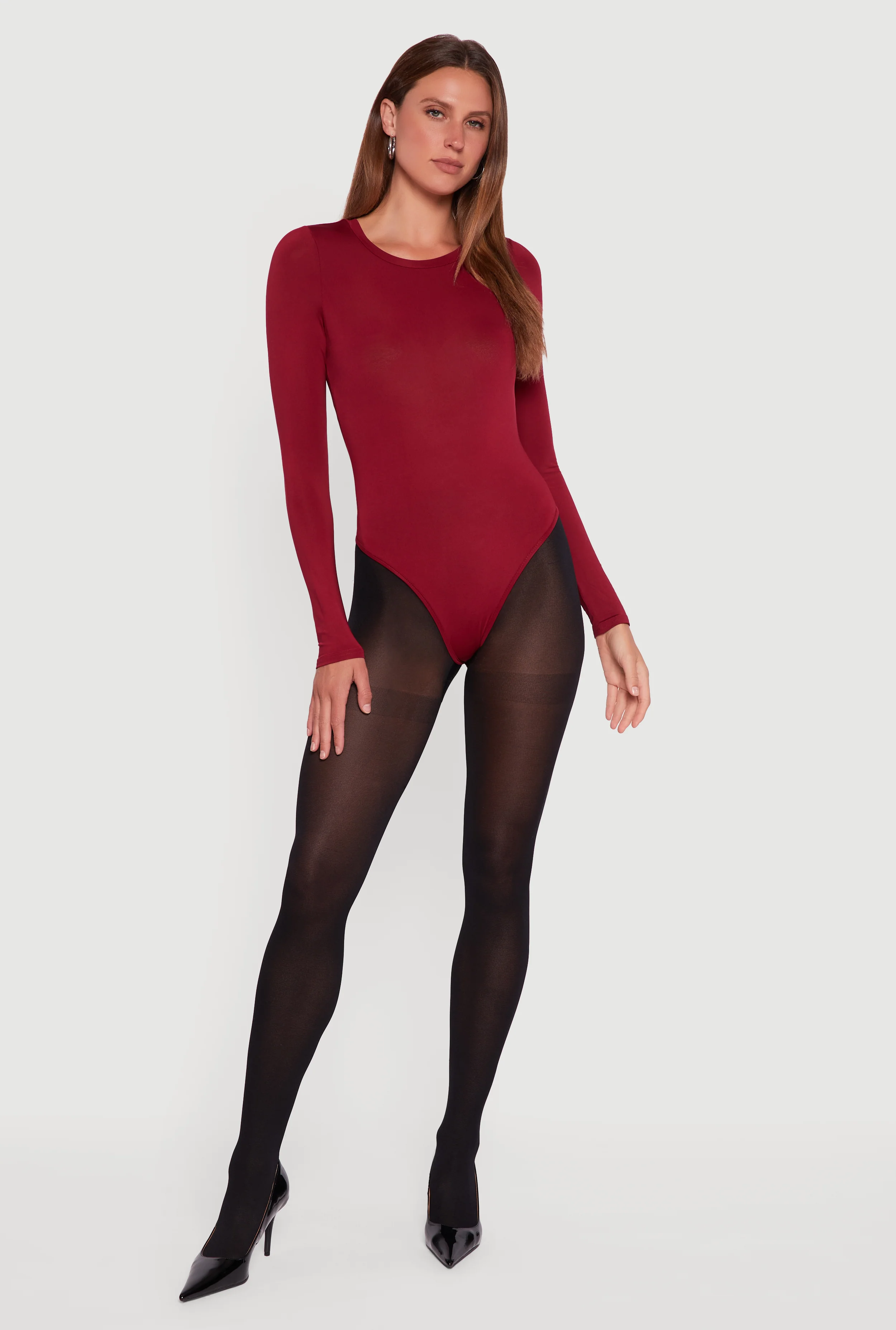 Basic Curve Hugging Long Sleeve Crew Neck Bodysuit