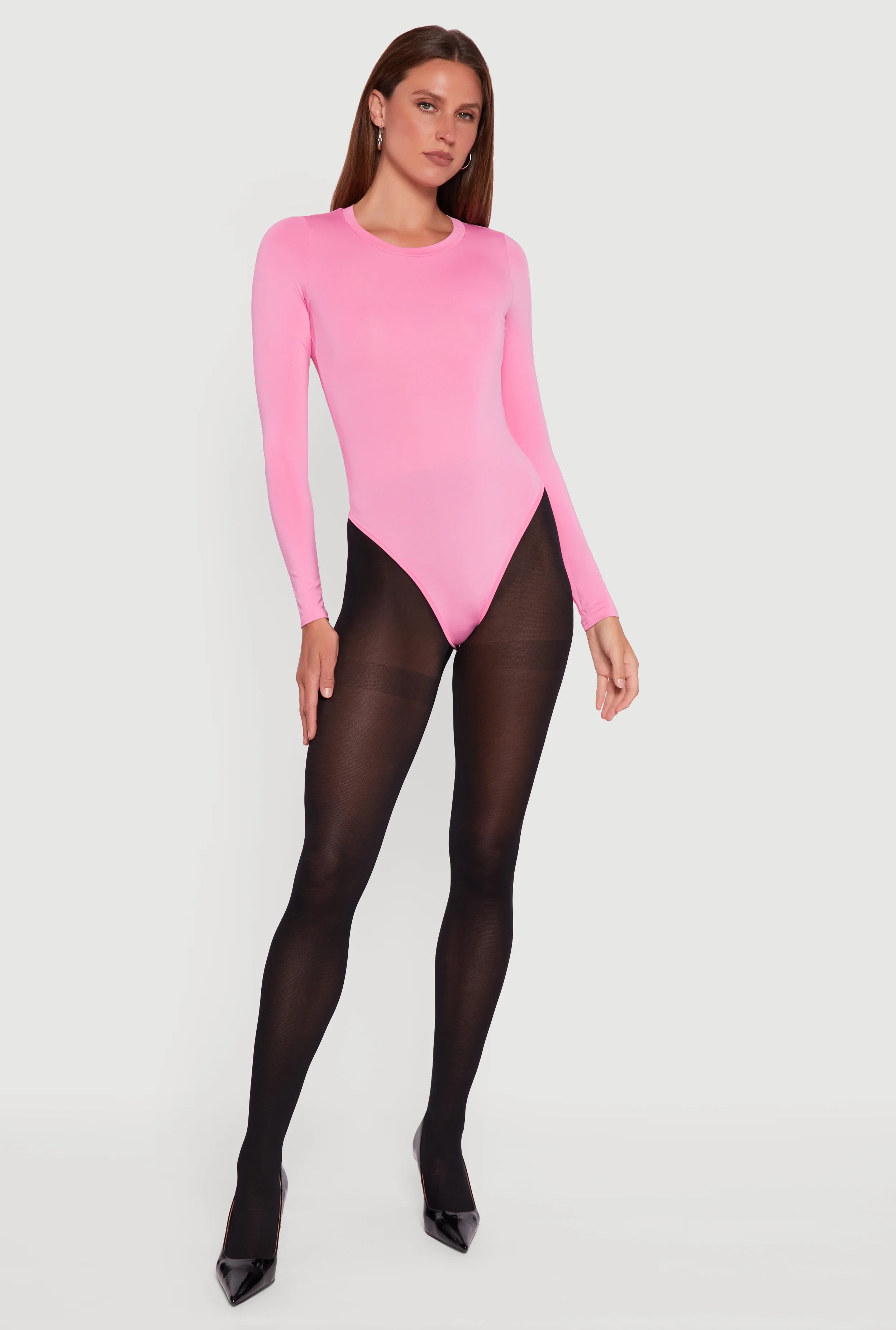Basic Curve Hugging Long Sleeve Crew Neck Bodysuit