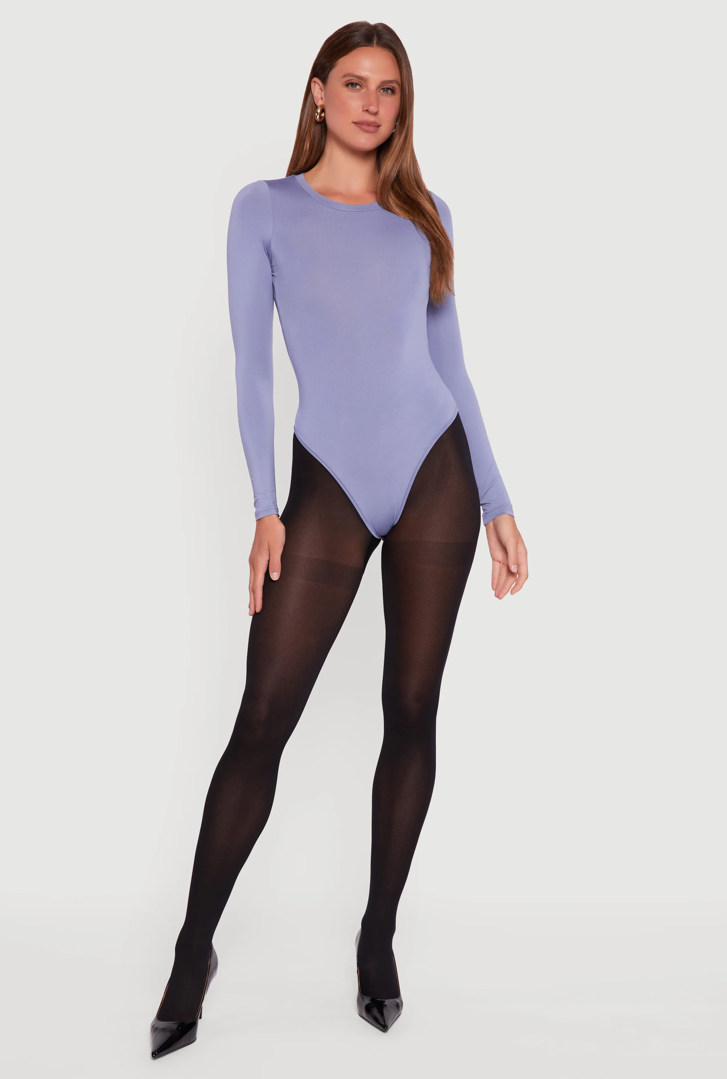 Basic Curve Hugging Long Sleeve Crew Neck Bodysuit