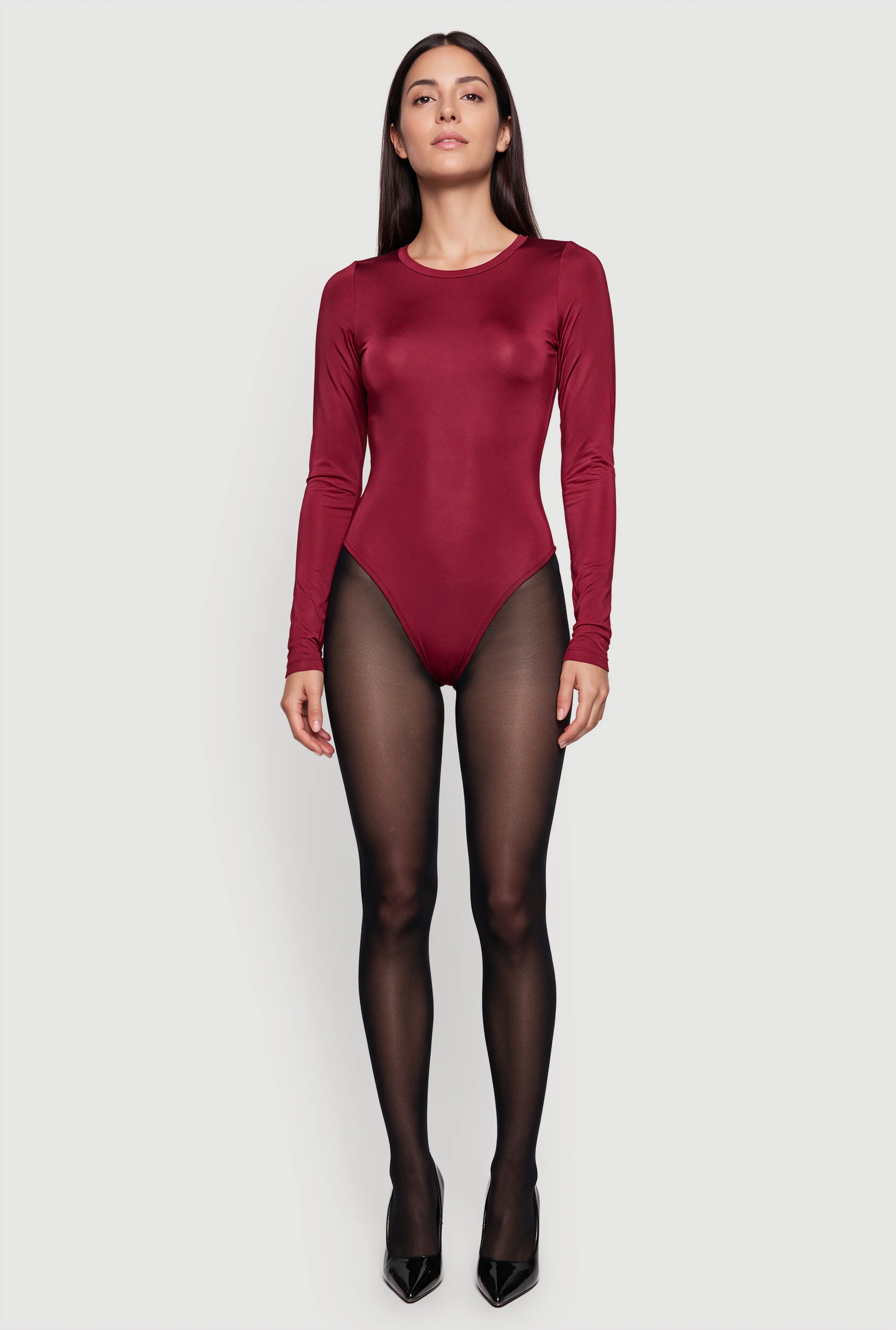 Basic Curve Hugging Long Sleeve Crew Neck Bodysuit