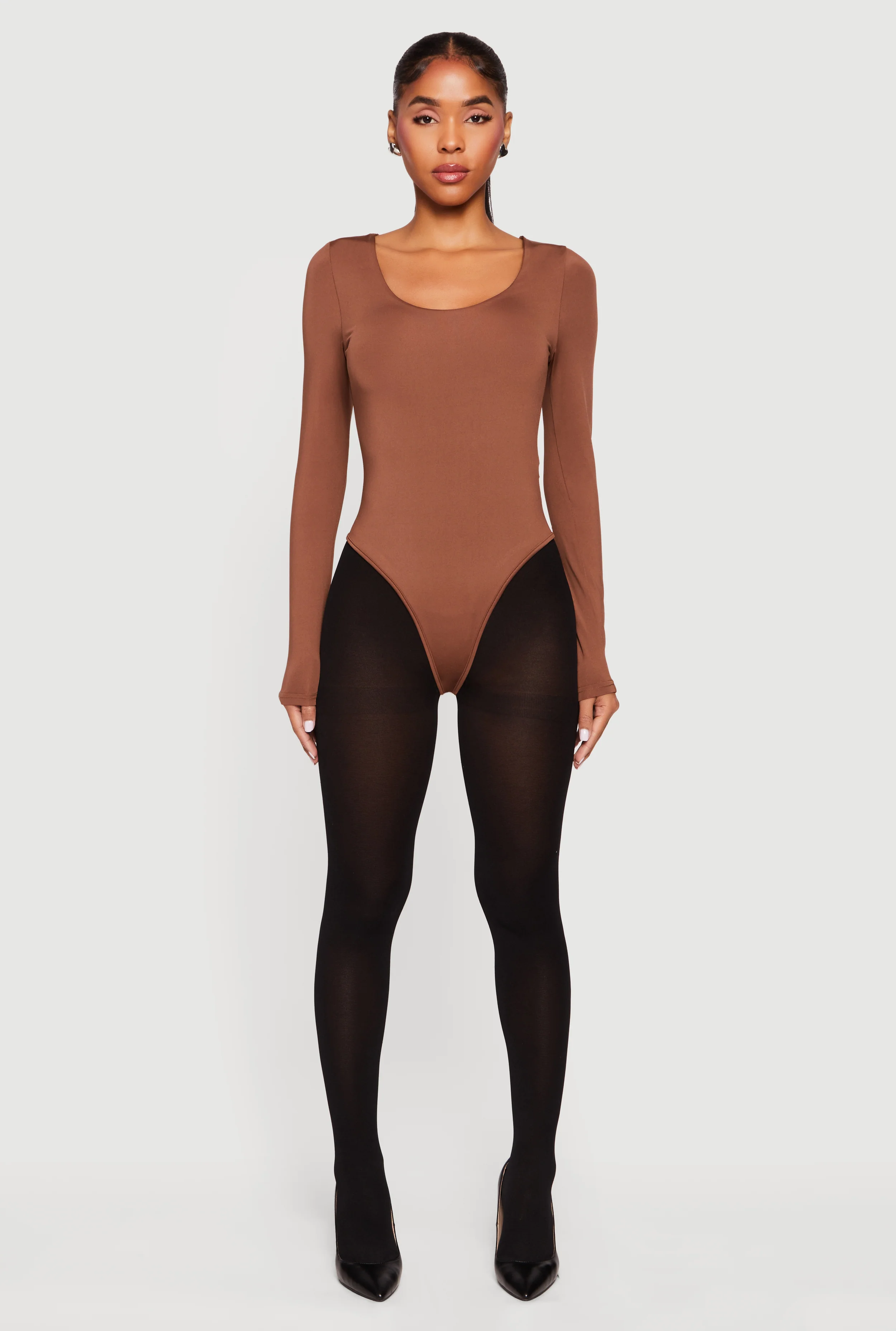 Solid Long Sleeve Scoop Neck Bodysuit