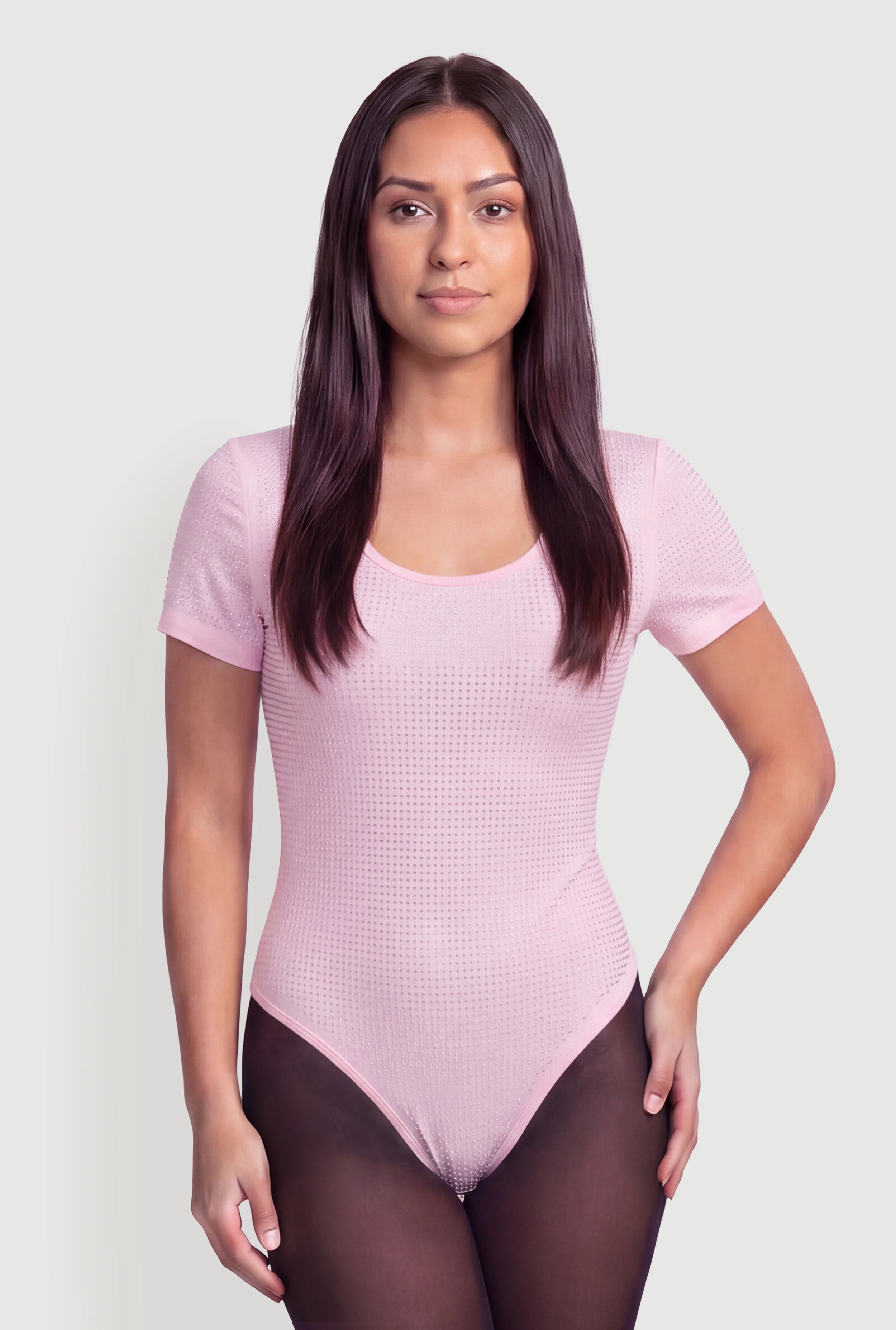 Rhinestone Scoop Neck Short Sleeve Bodysuit