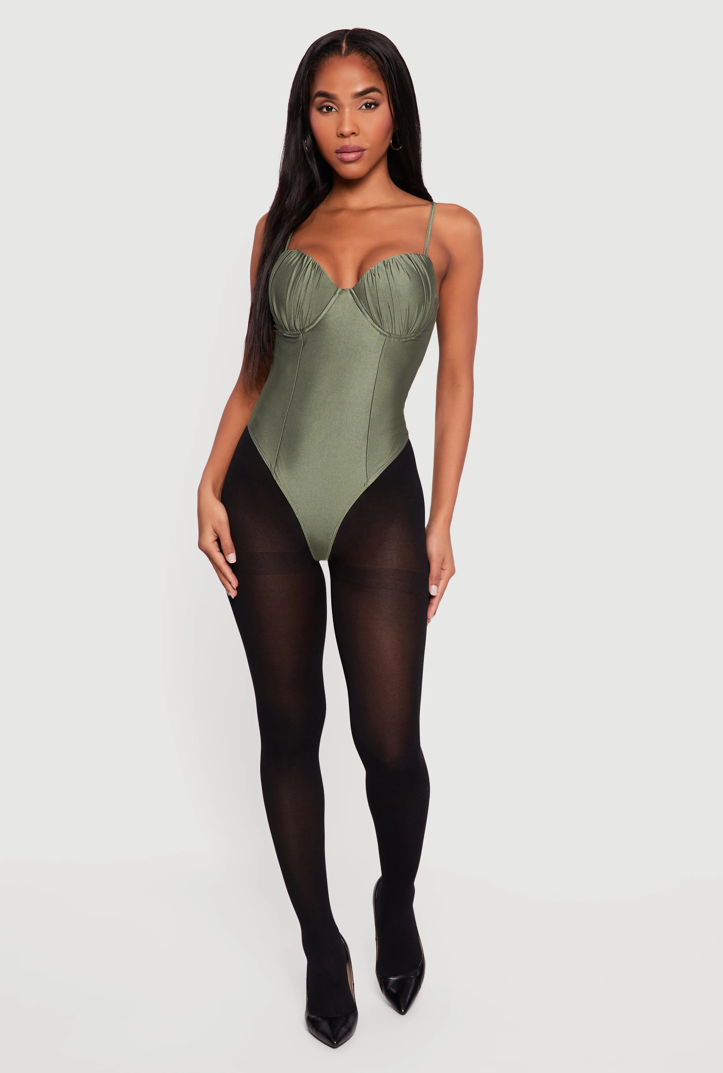 Solid Ruched Corset Bodysuit