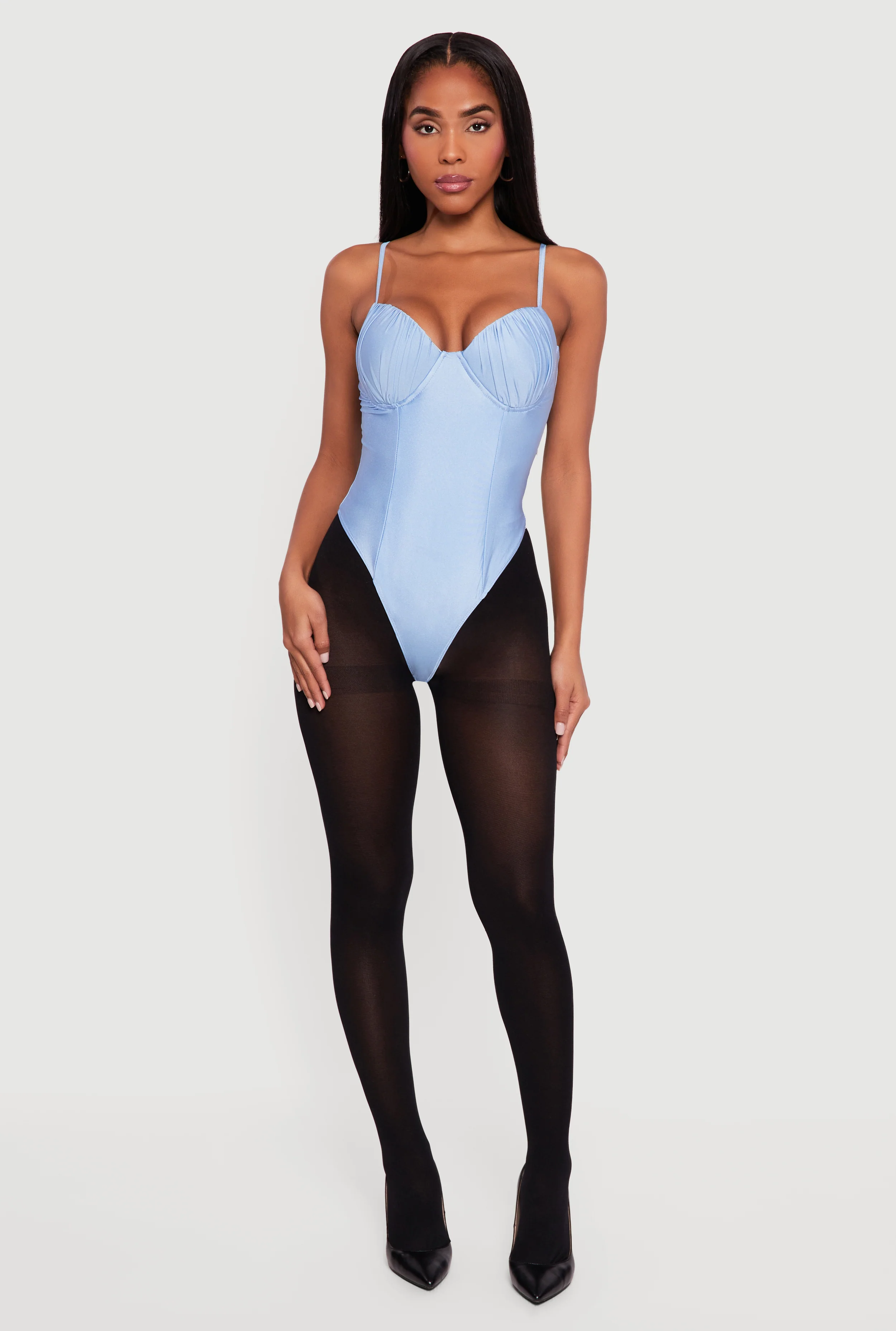 Solid Ruched Corset Bodysuit